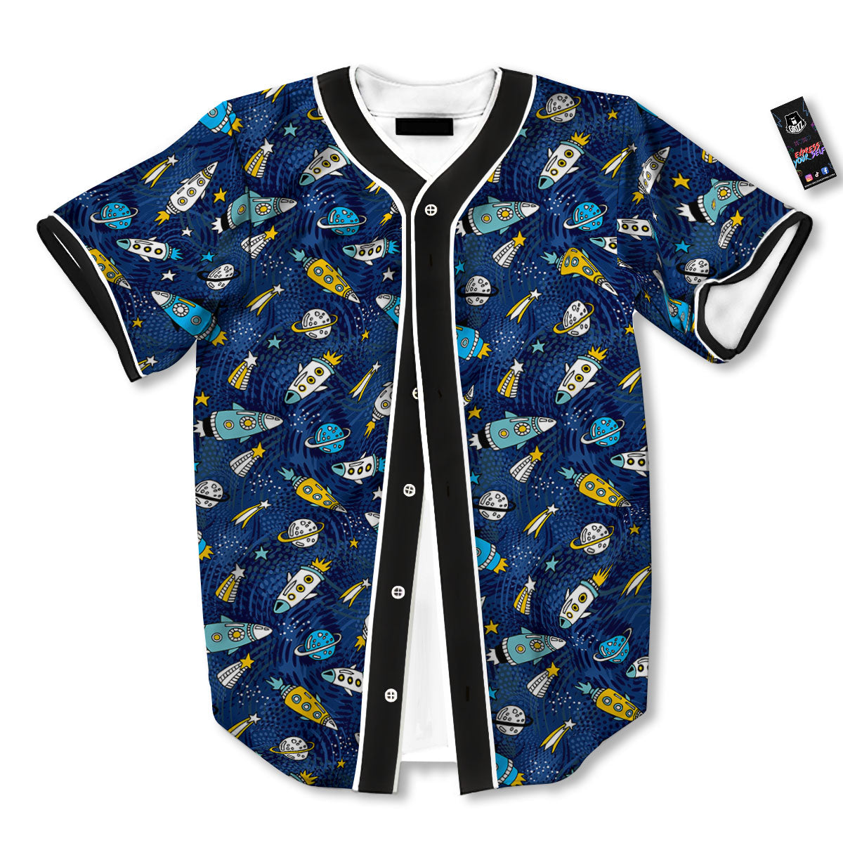 Rocket Doodle Print Pattern Baseball Jersey-grizzshop