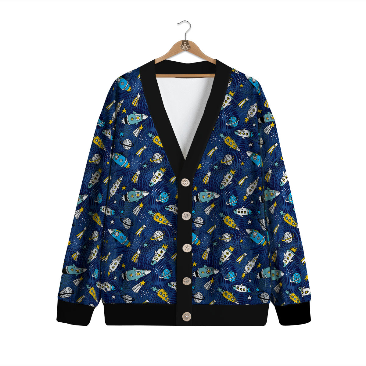 Rocket Doodle Print Pattern Cardigan-grizzshop