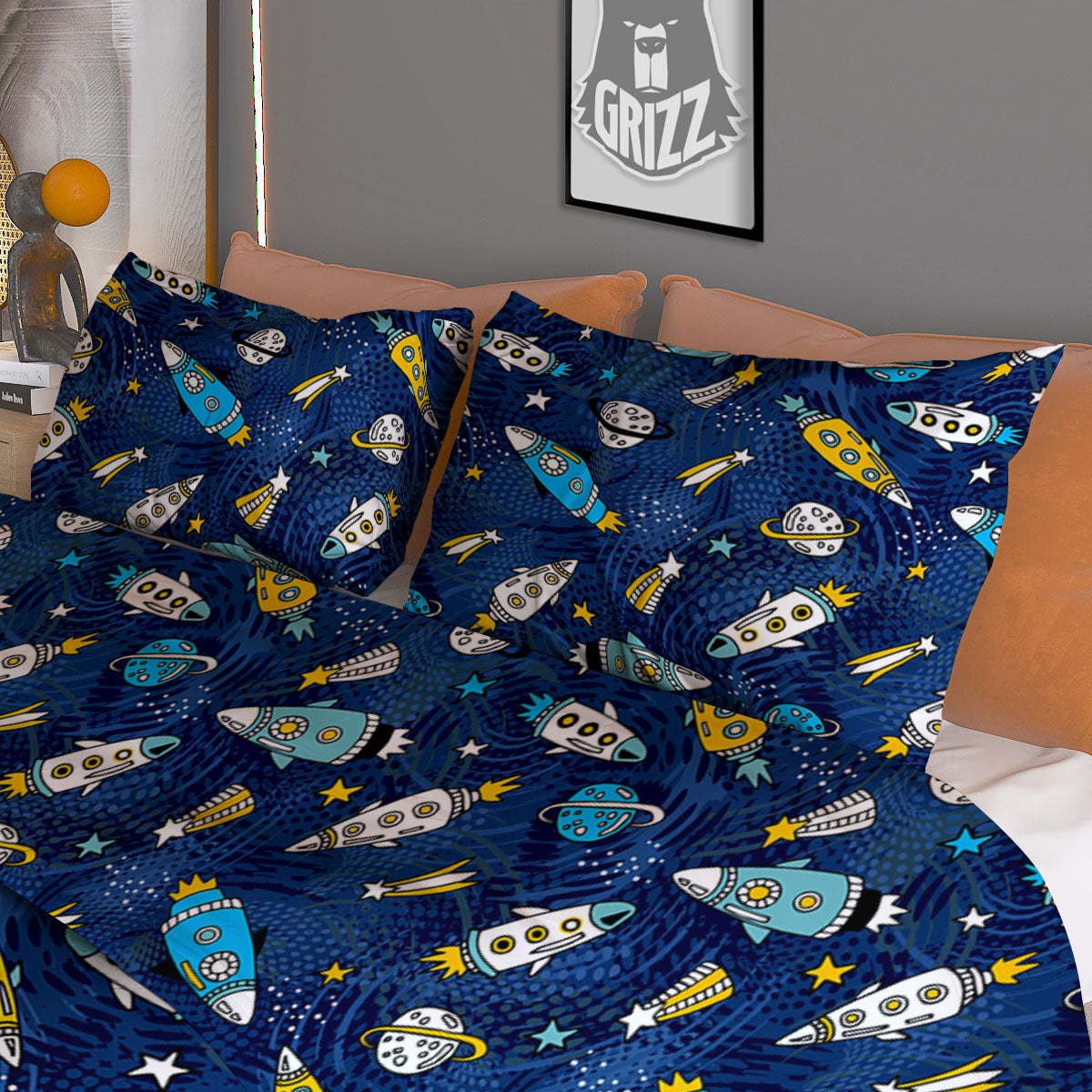 Rocket Doodle Print Pattern Duvet Cover Bedding Set-grizzshop