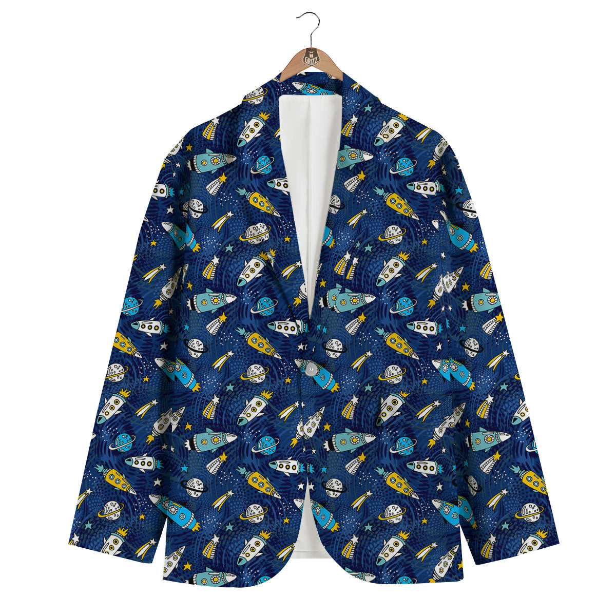 Rocket Doodle Print Pattern Men's Blazer-grizzshop