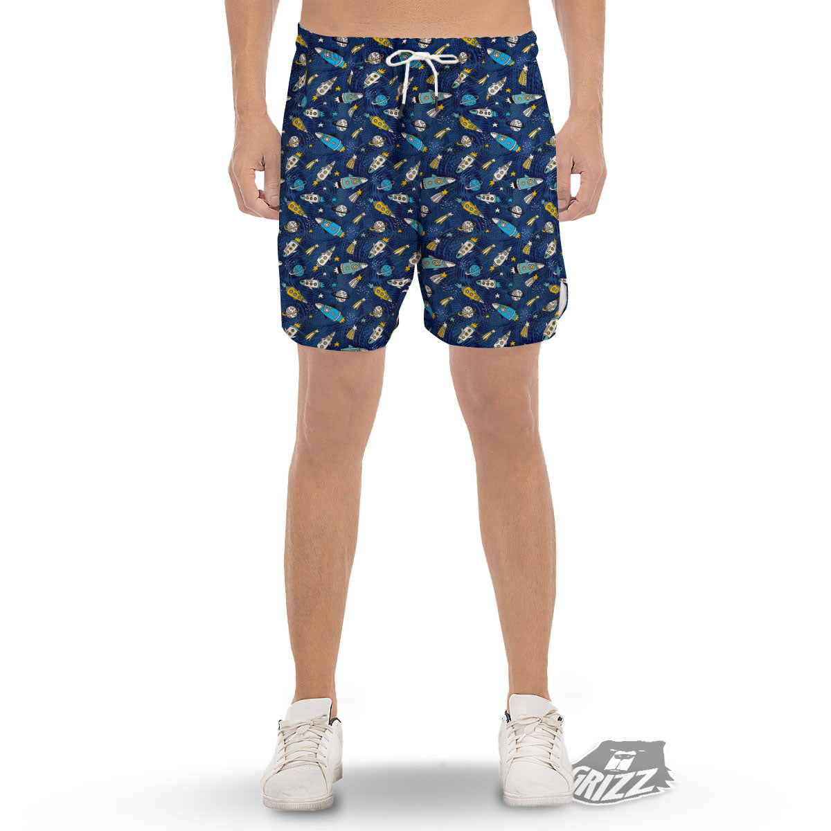 Rocket Doodle Print Pattern Men's Gym Shorts-grizzshop