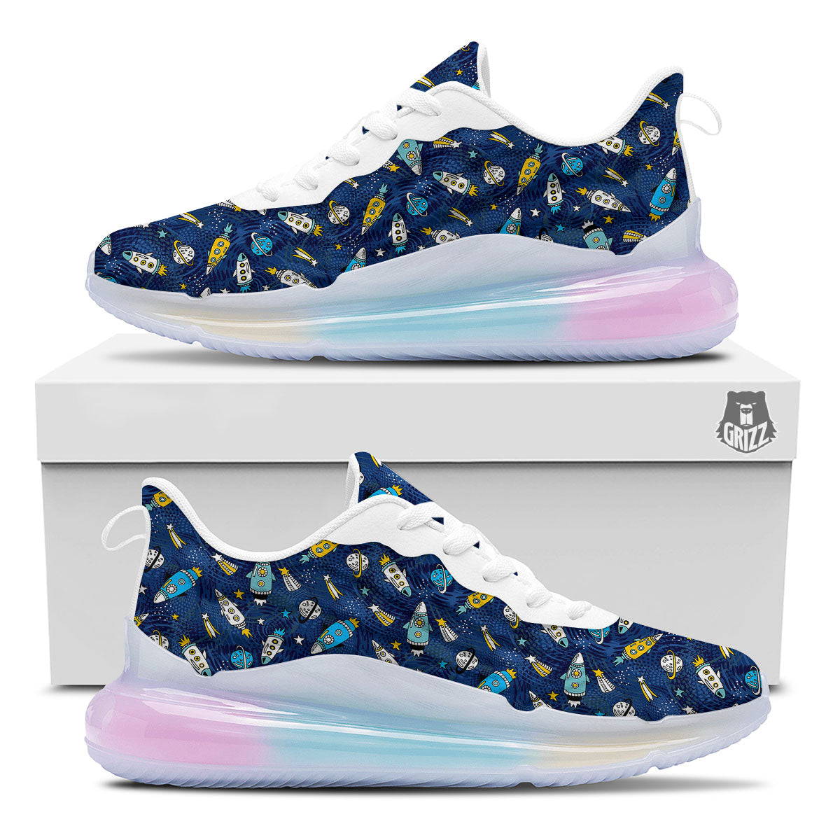 Rocket Doodle Print Pattern Running Sneakers-grizzshop