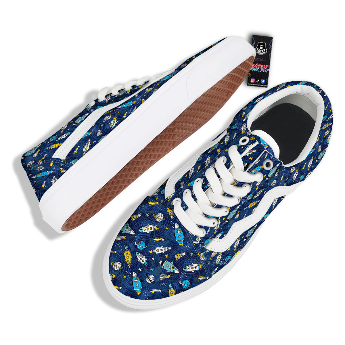 Rocket Doodle Print Pattern Skate Shoes-grizzshop