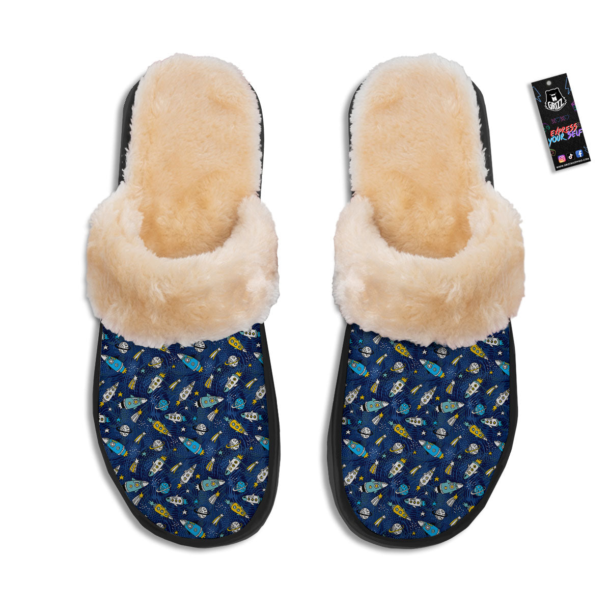 Rocket Doodle Print Pattern Slippers-grizzshop