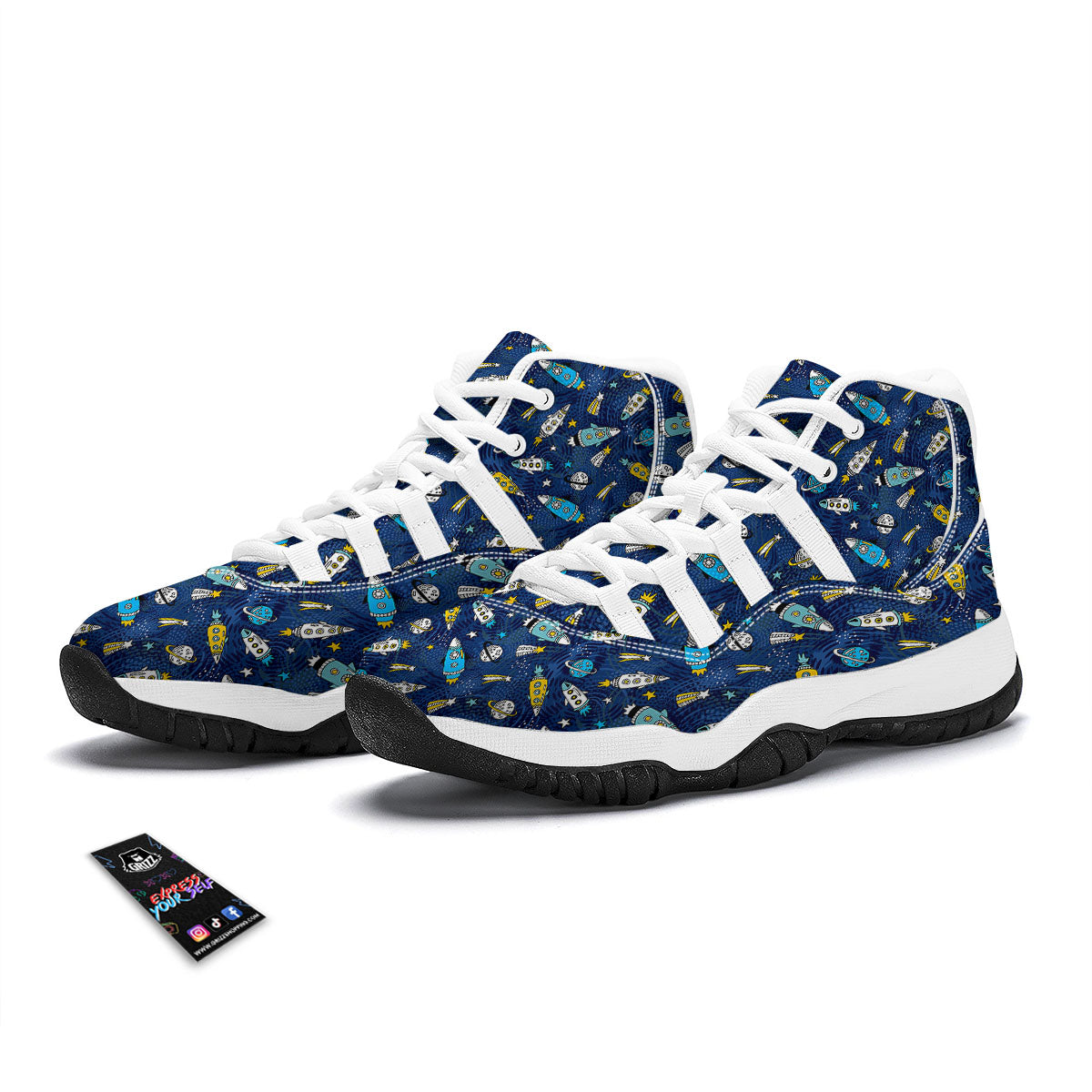 Rocket Doodle Print Pattern White Bball Shoes-grizzshop
