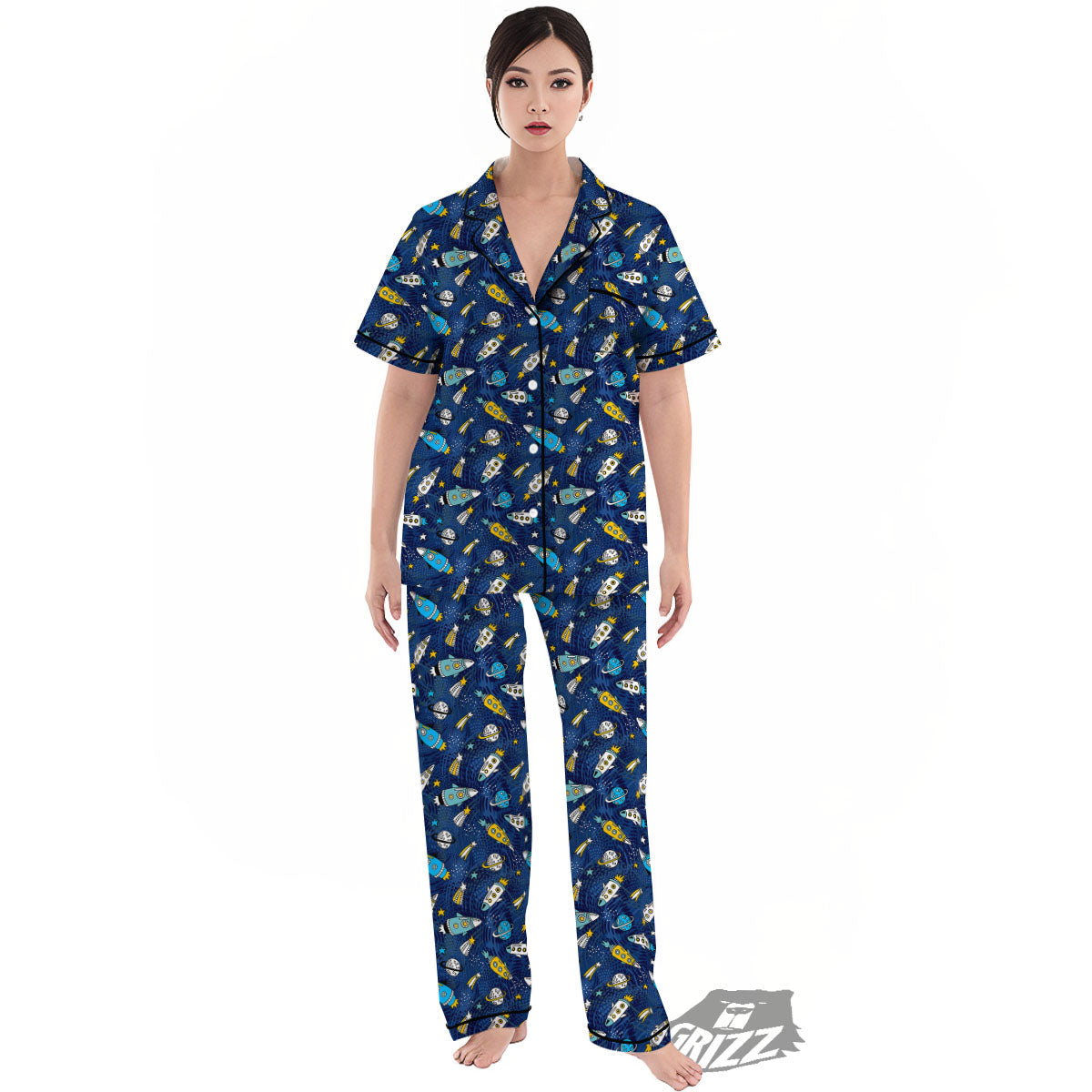 Rocket Doodle Print Pattern Women's Pajamas Set-grizzshop