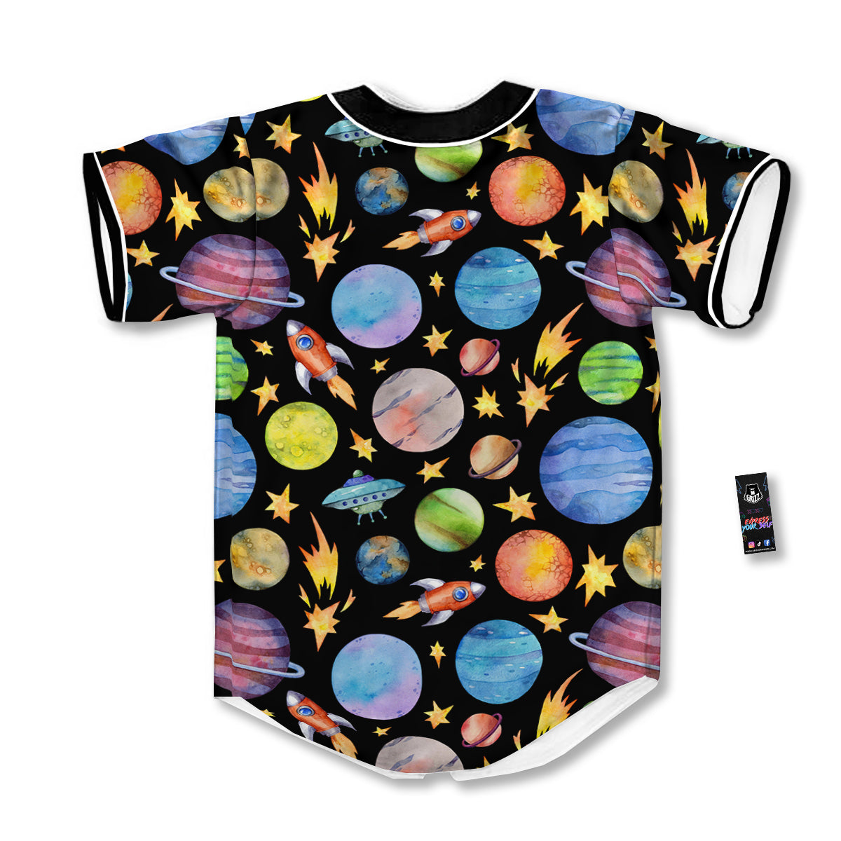 Rocket Watercolor Print Pattern Baseball Jersey-grizzshop