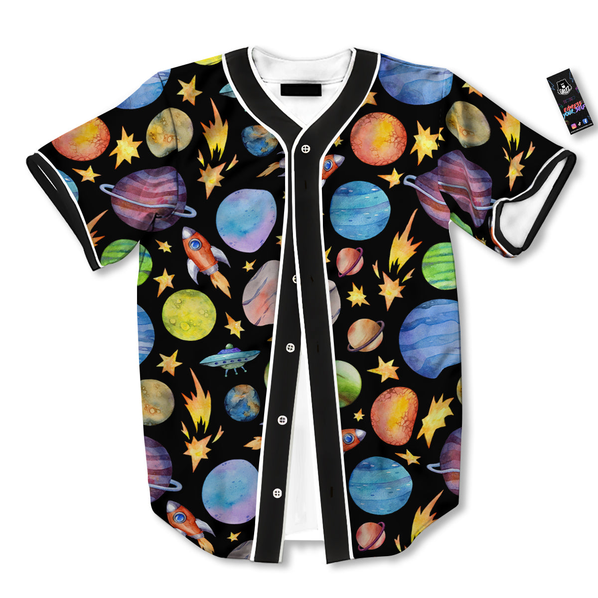 Rocket Watercolor Print Pattern Baseball Jersey-grizzshop