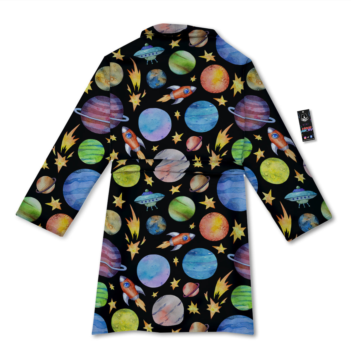 Rocket Watercolor Print Pattern Bathrobe-grizzshop