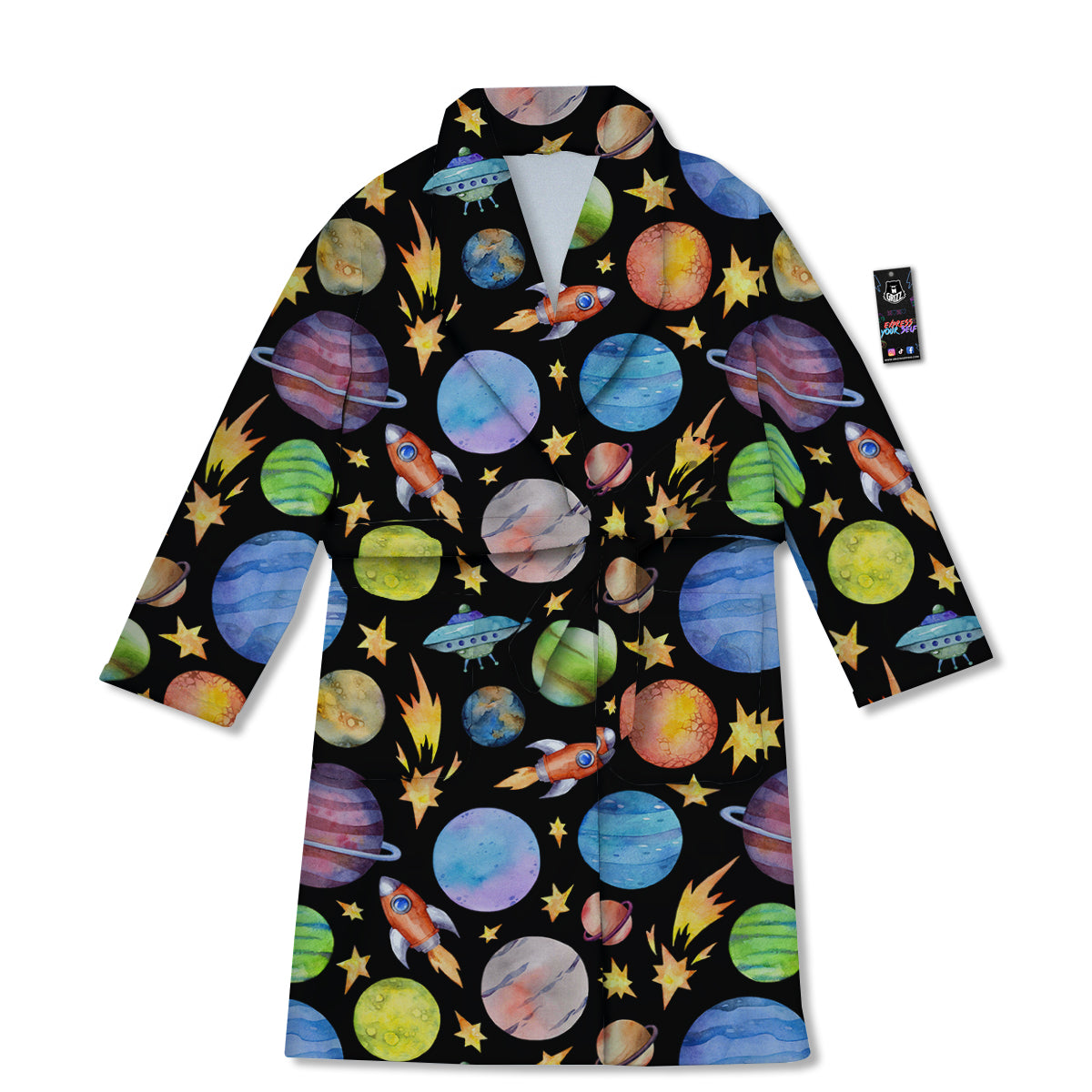 Rocket Watercolor Print Pattern Bathrobe-grizzshop