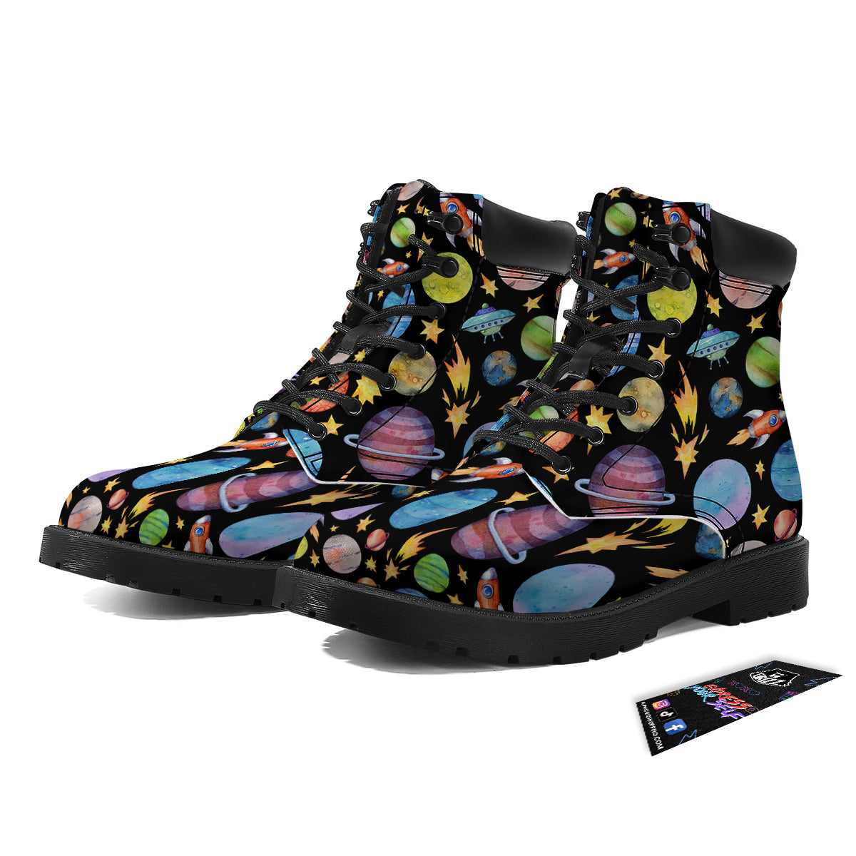 Rocket Watercolor Print Pattern Boots-grizzshop