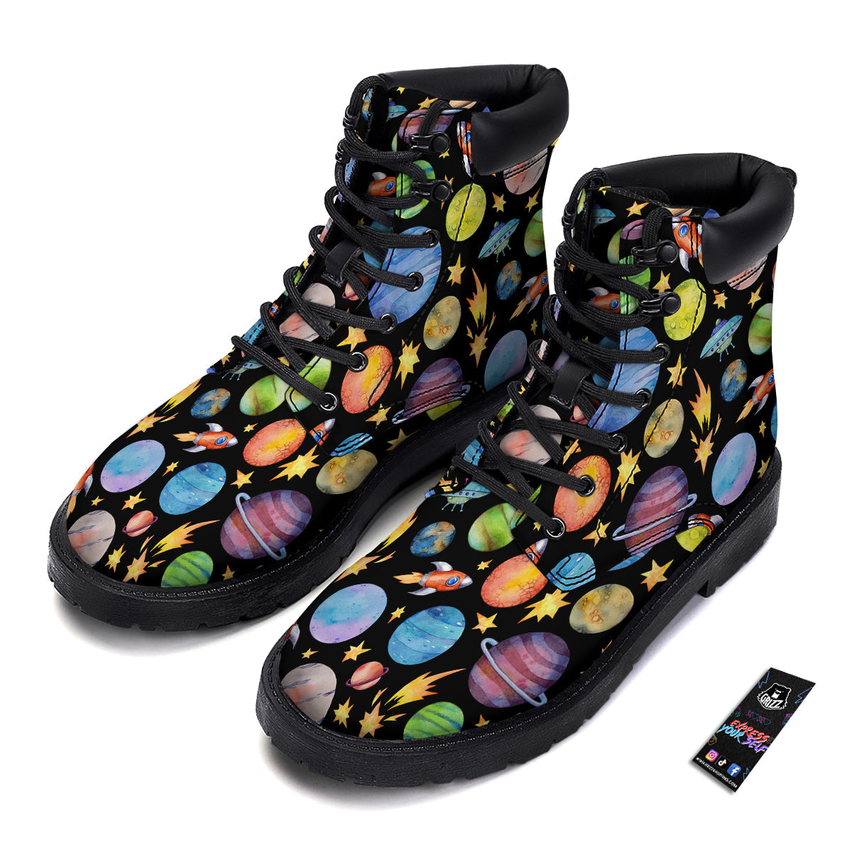 Rocket Watercolor Print Pattern Boots-grizzshop