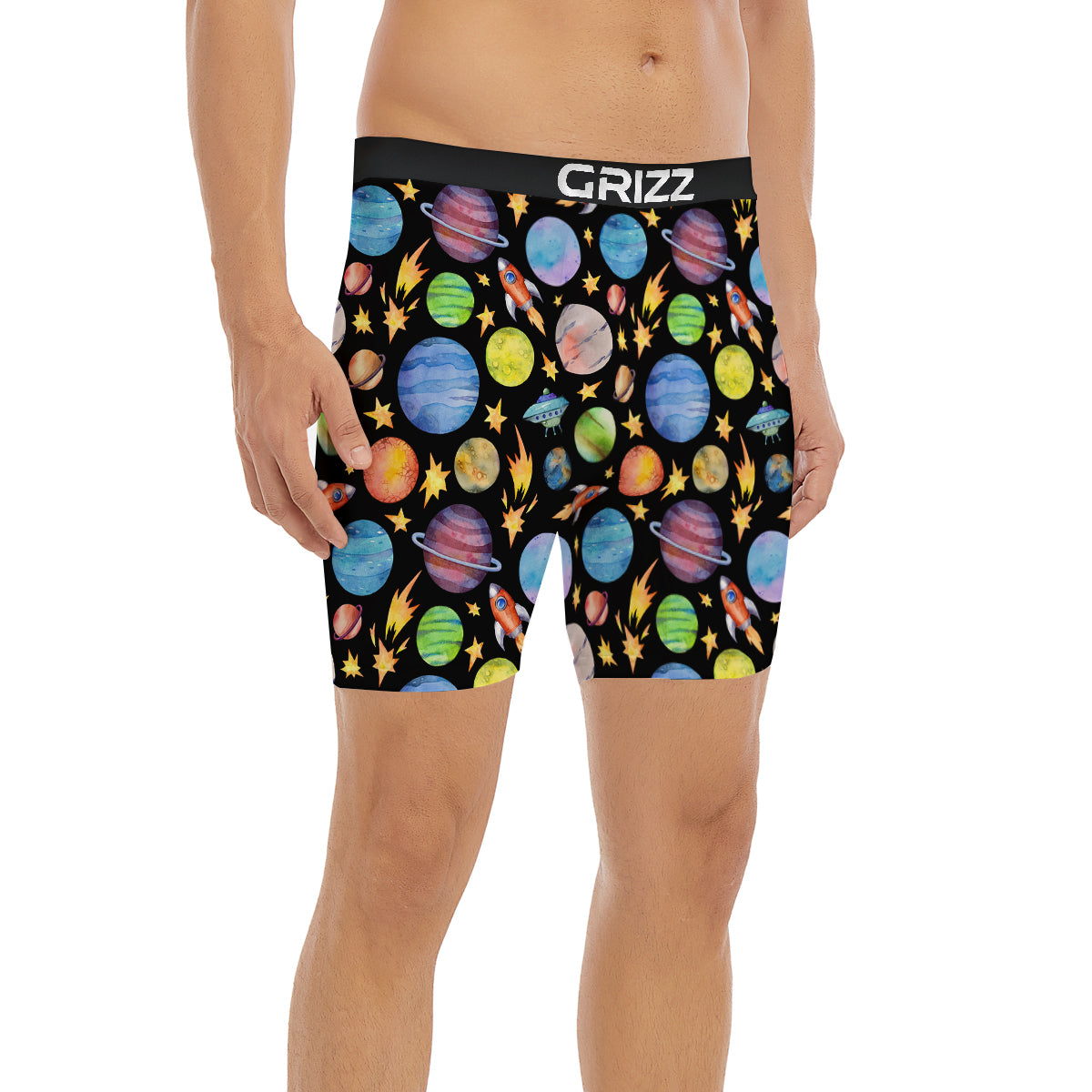 Rocket Watercolor Print Pattern Boxer Briefs-grizzshop