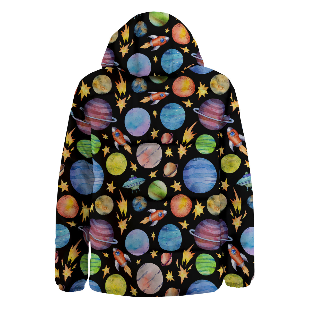 Rocket Watercolor Print Pattern Down Jacket-grizzshop