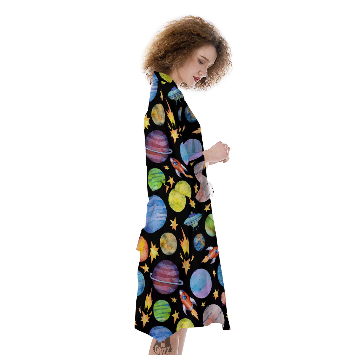 Rocket Watercolor Print Pattern Kimono-grizzshop