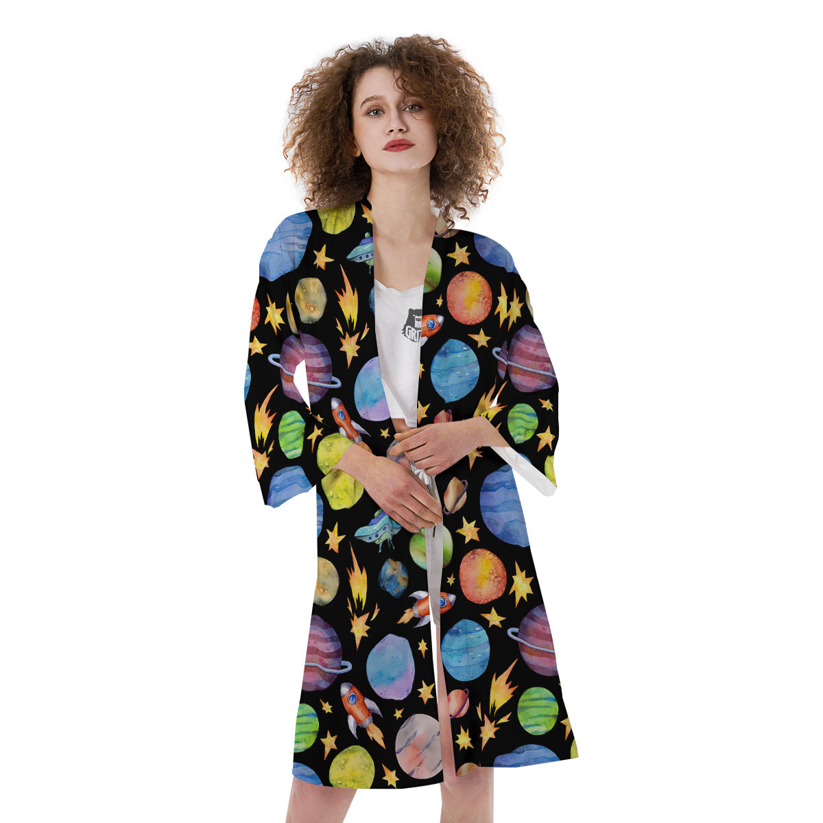 Rocket Watercolor Print Pattern Kimono-grizzshop