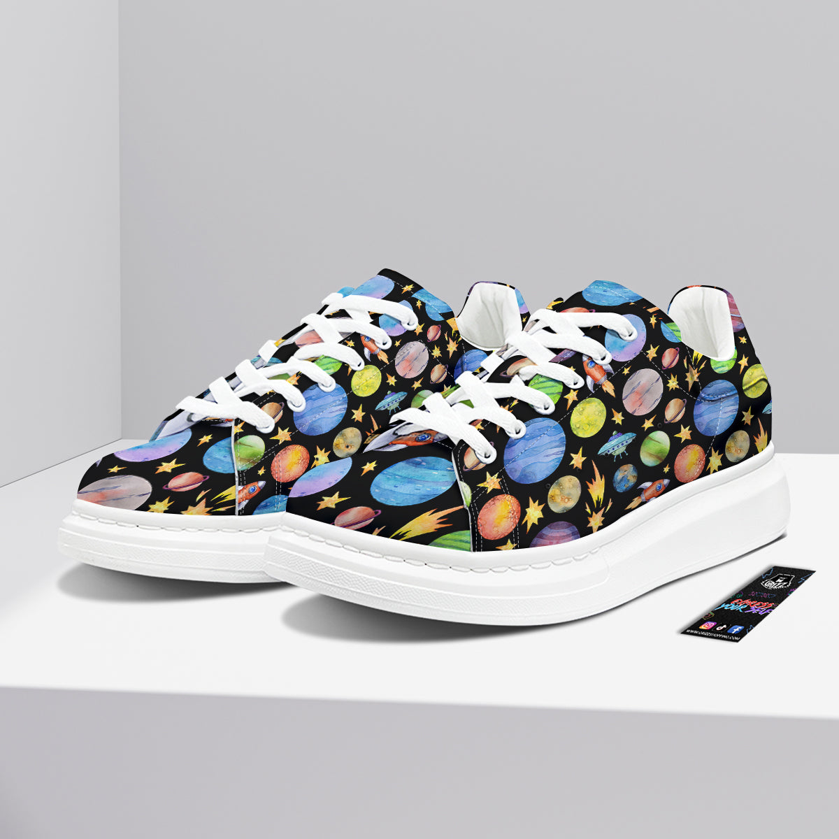 Rocket Watercolor Print Pattern Platform Shoes-grizzshop