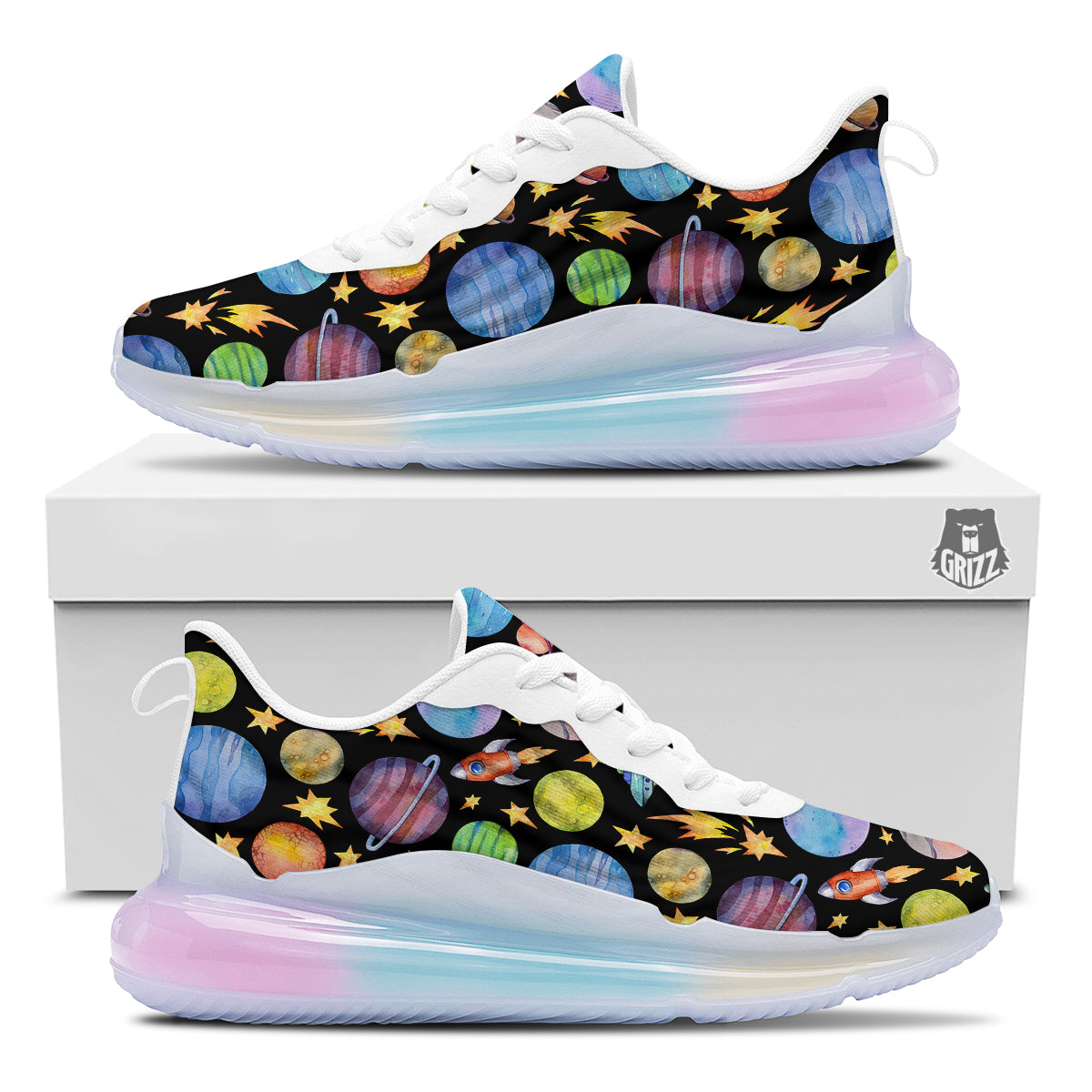 Rocket Watercolor Print Pattern Running Sneakers-grizzshop