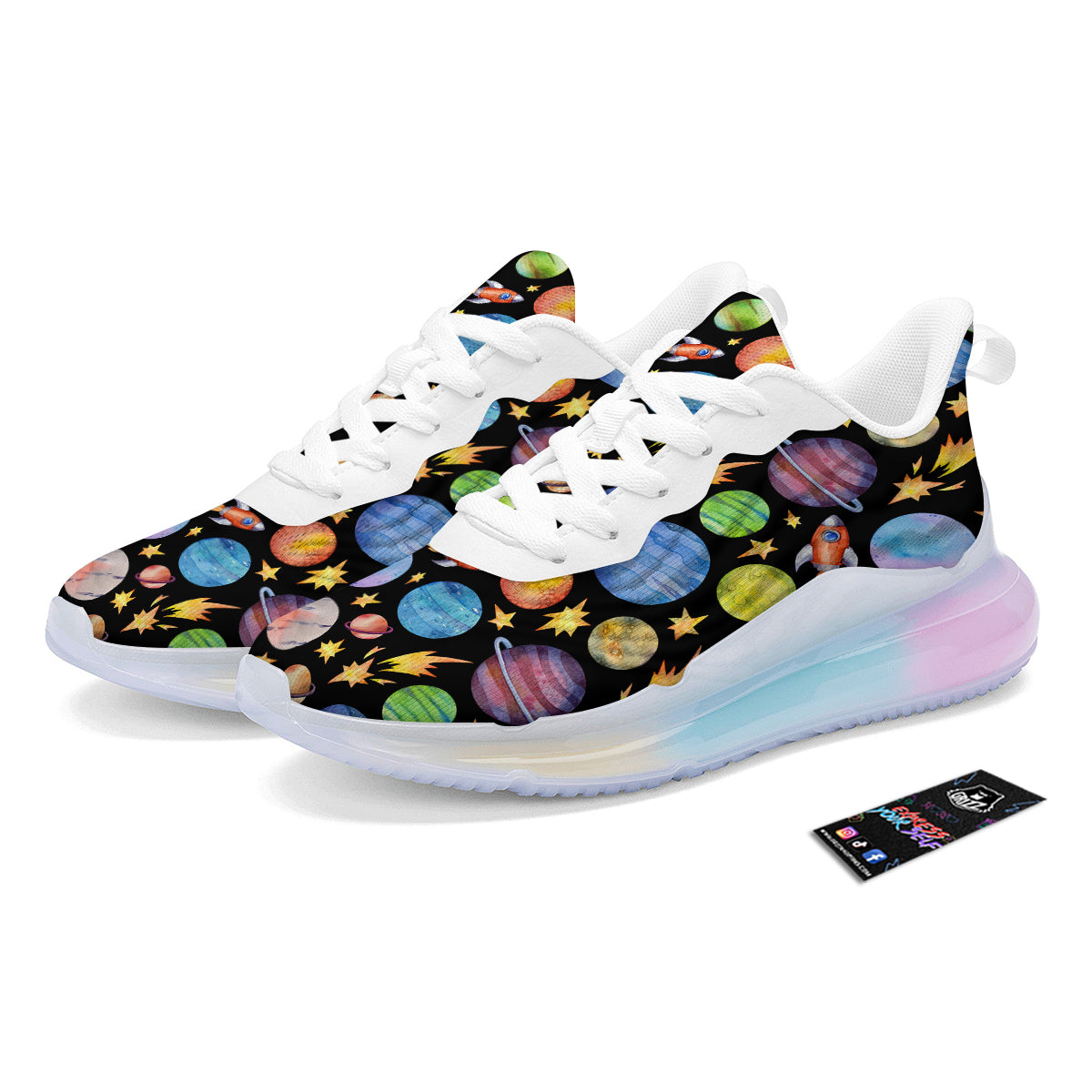 Rocket Watercolor Print Pattern Running Sneakers-grizzshop