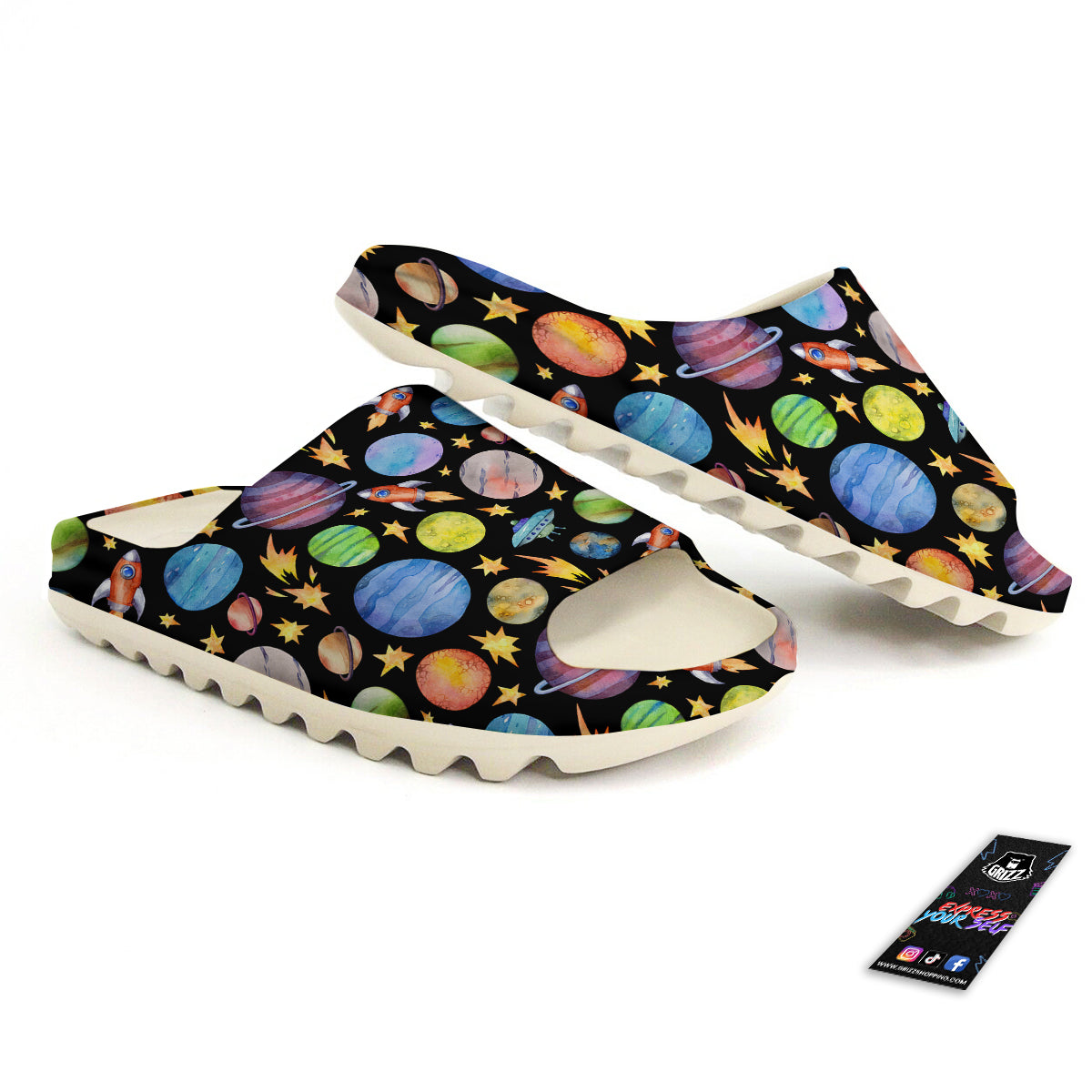 Rocket Watercolor Print Pattern Sandals-grizzshop