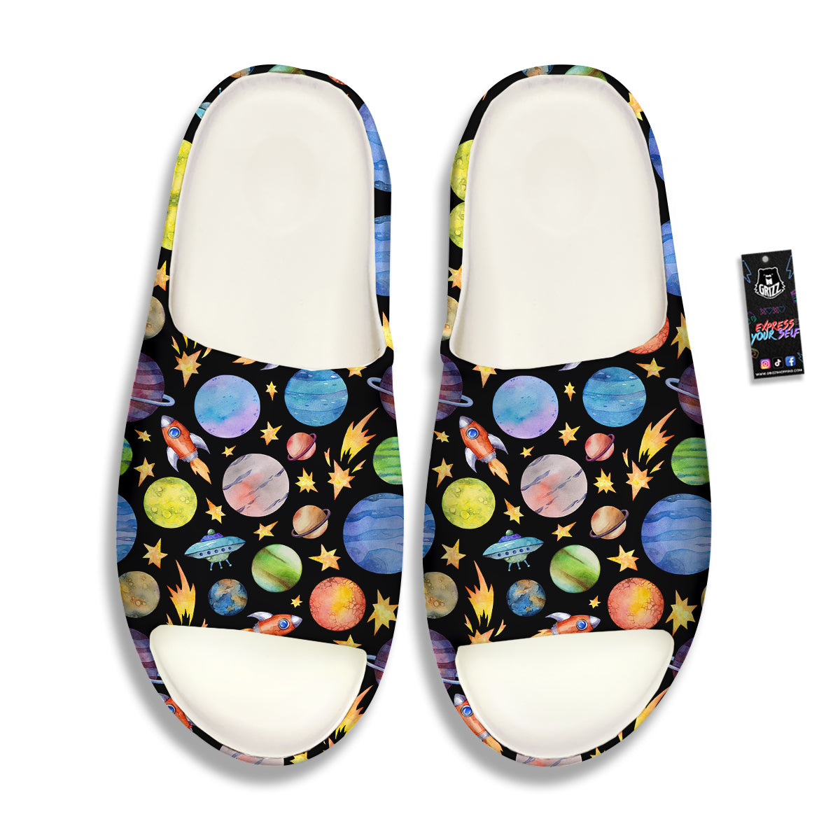 Rocket Watercolor Print Pattern Sandals-grizzshop