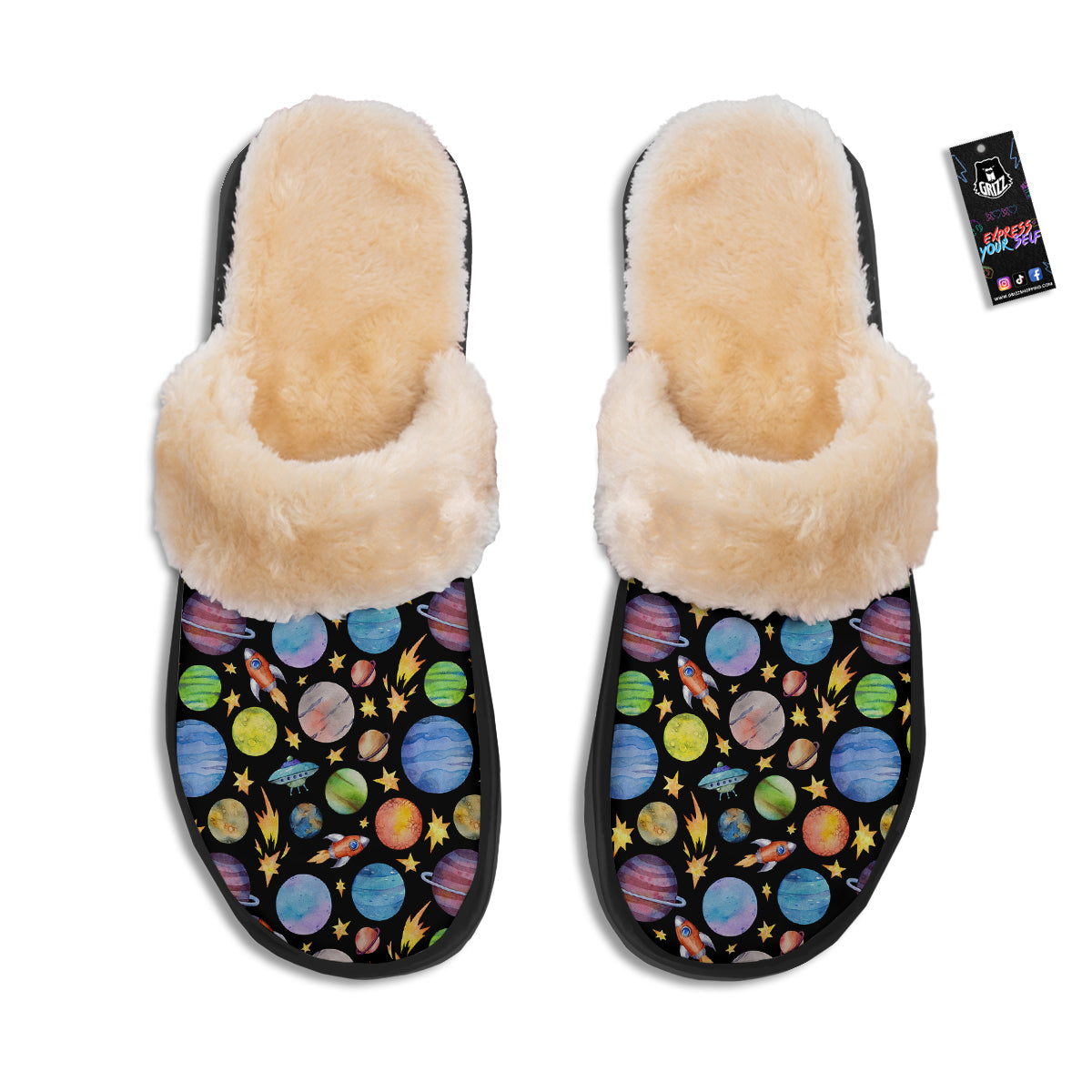 Rocket Watercolor Print Pattern Slippers-grizzshop