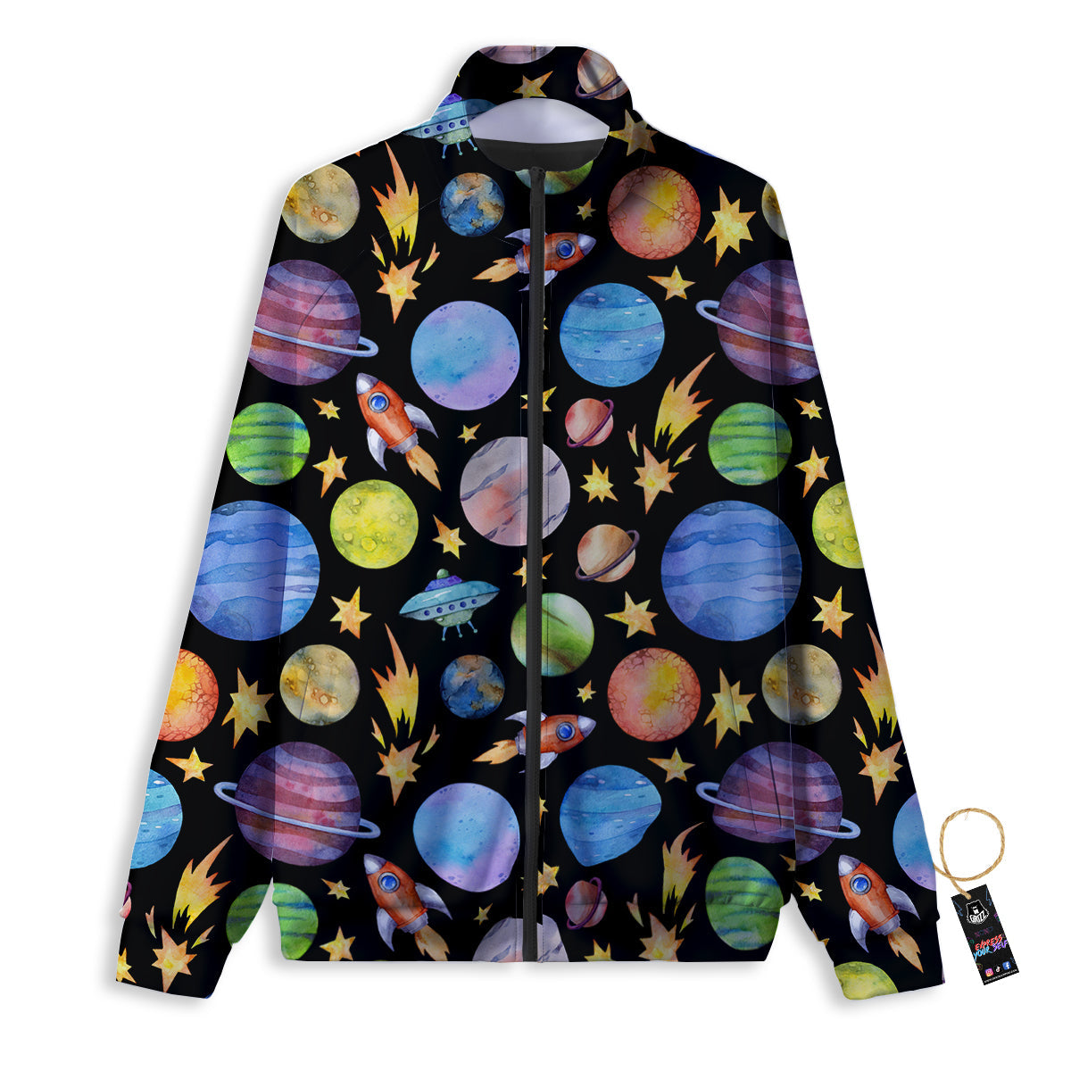 Rocket Watercolor Print Pattern Track Jacket-grizzshop