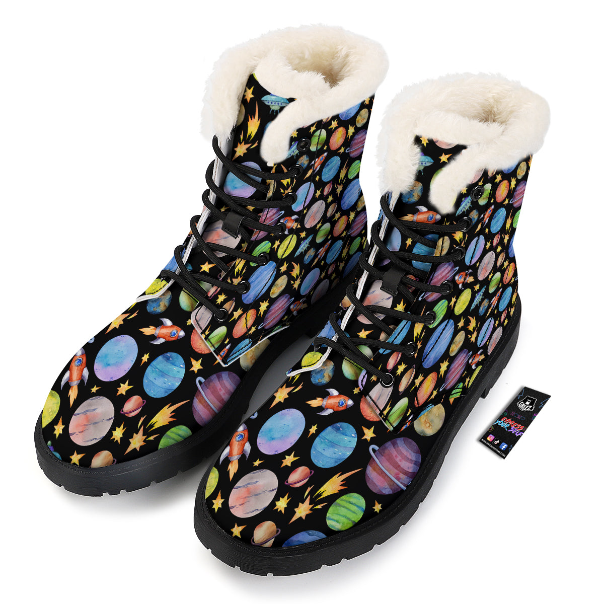 Rocket Watercolor Print Pattern Winter Boots-grizzshop