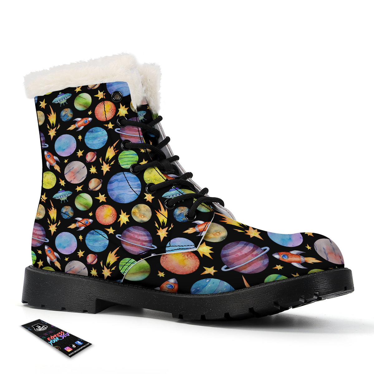 Rocket Watercolor Print Pattern Winter Boots-grizzshop