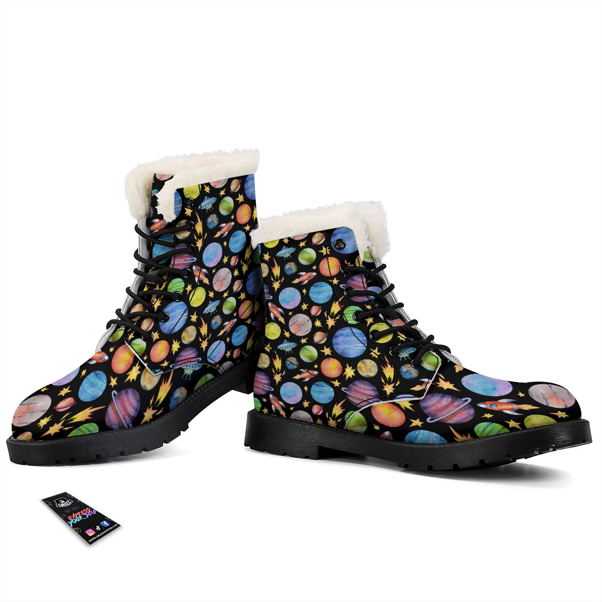 Rocket Watercolor Print Pattern Winter Boots-grizzshop