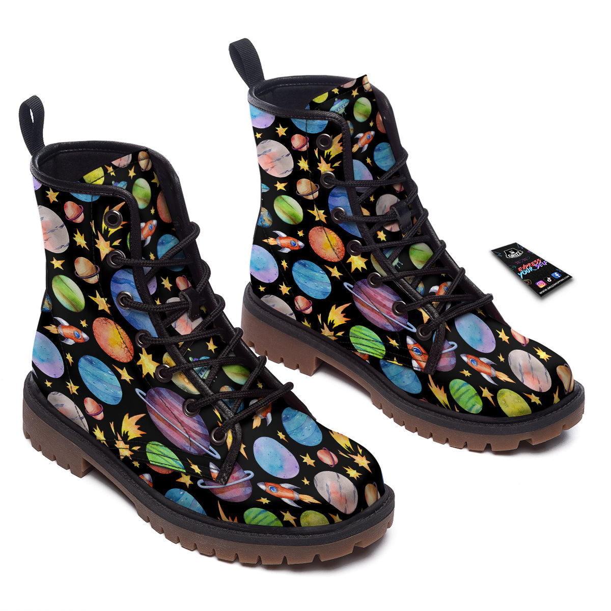 Rocket Watercolor Print Pattern Work Boots-grizzshop