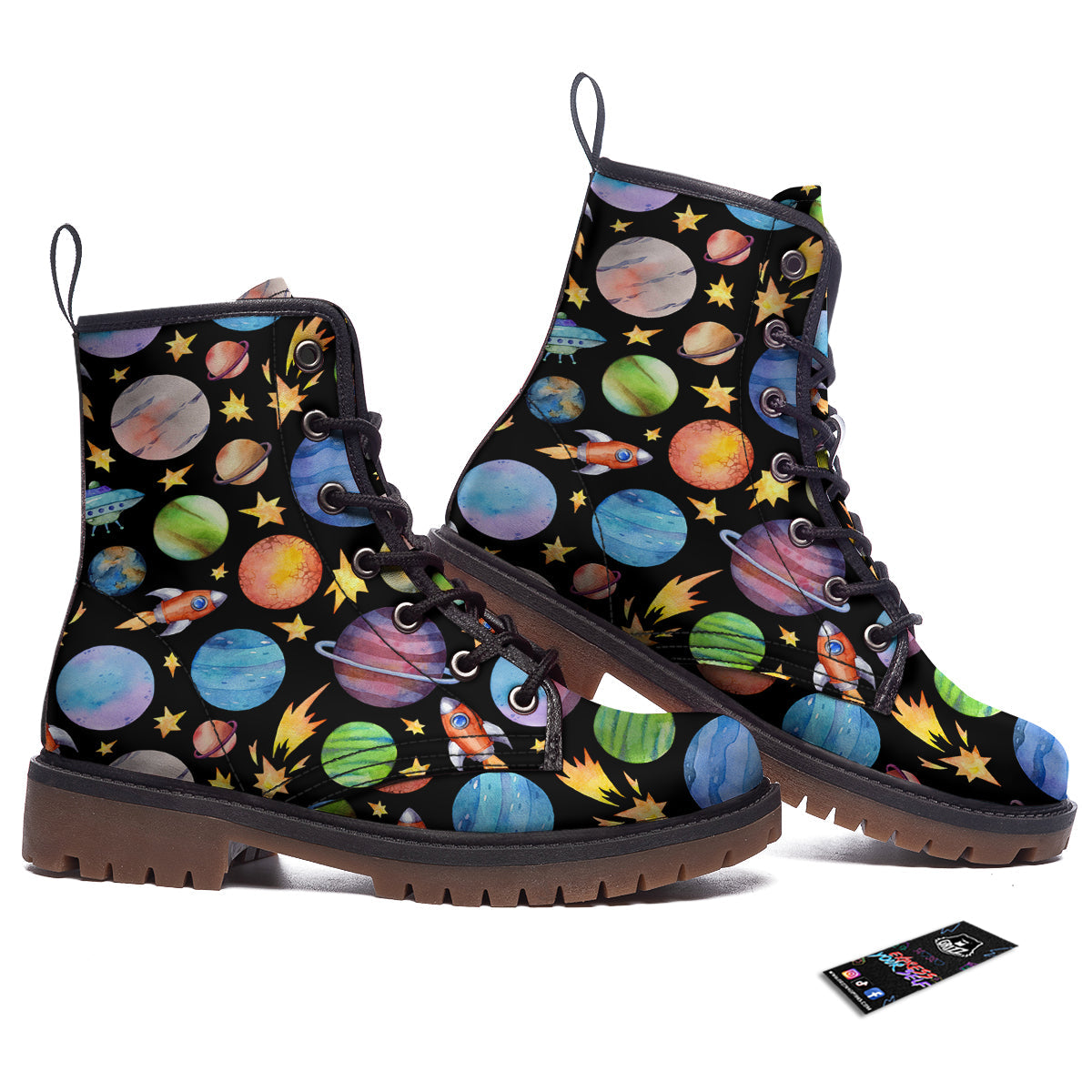 Rocket Watercolor Print Pattern Work Boots-grizzshop