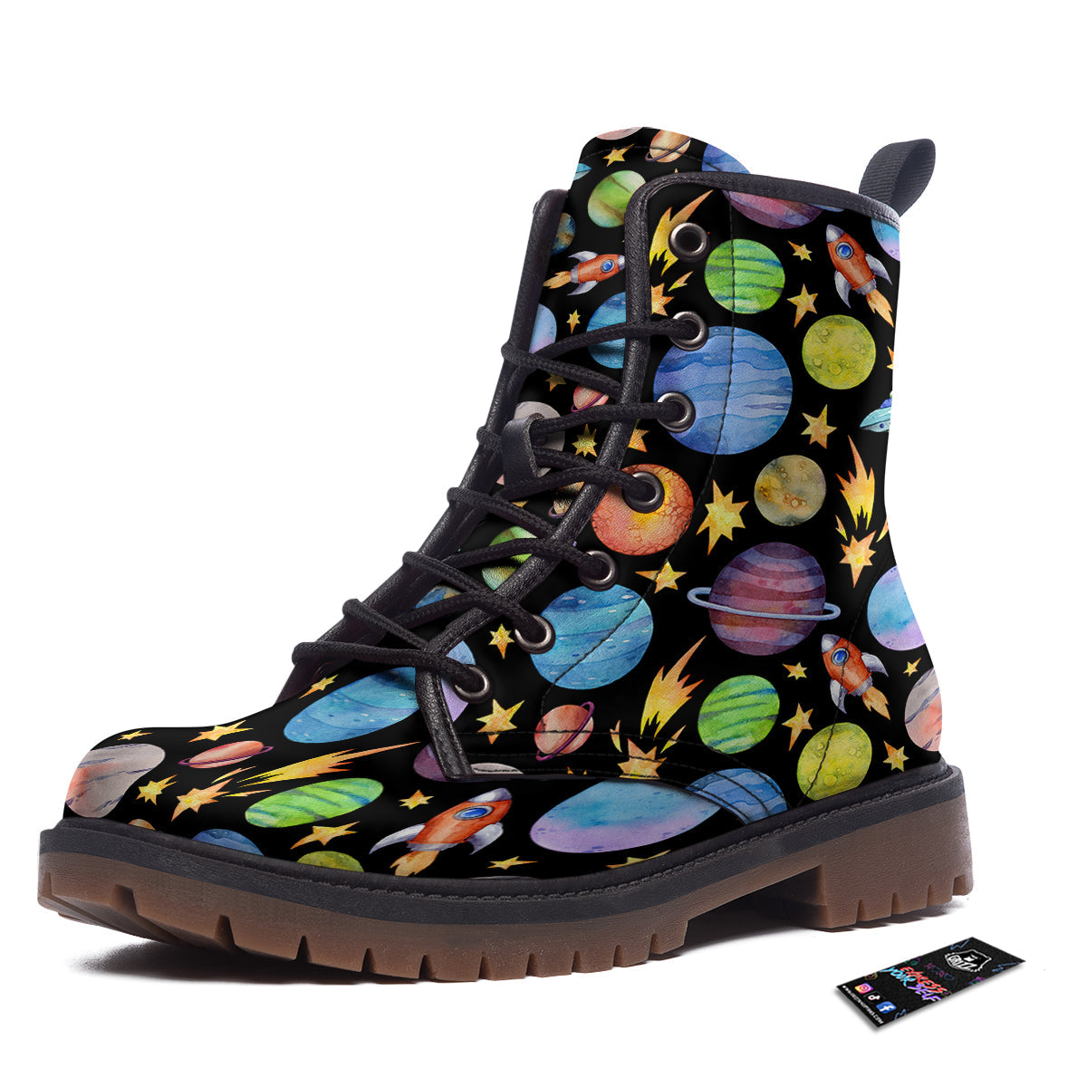 Rocket Watercolor Print Pattern Work Boots-grizzshop