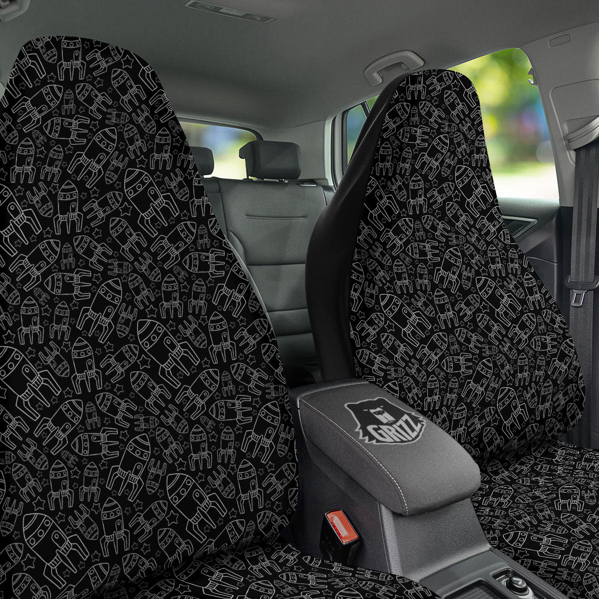 Rocket White And Black Print Pattern Car Seat Covers-grizzshop