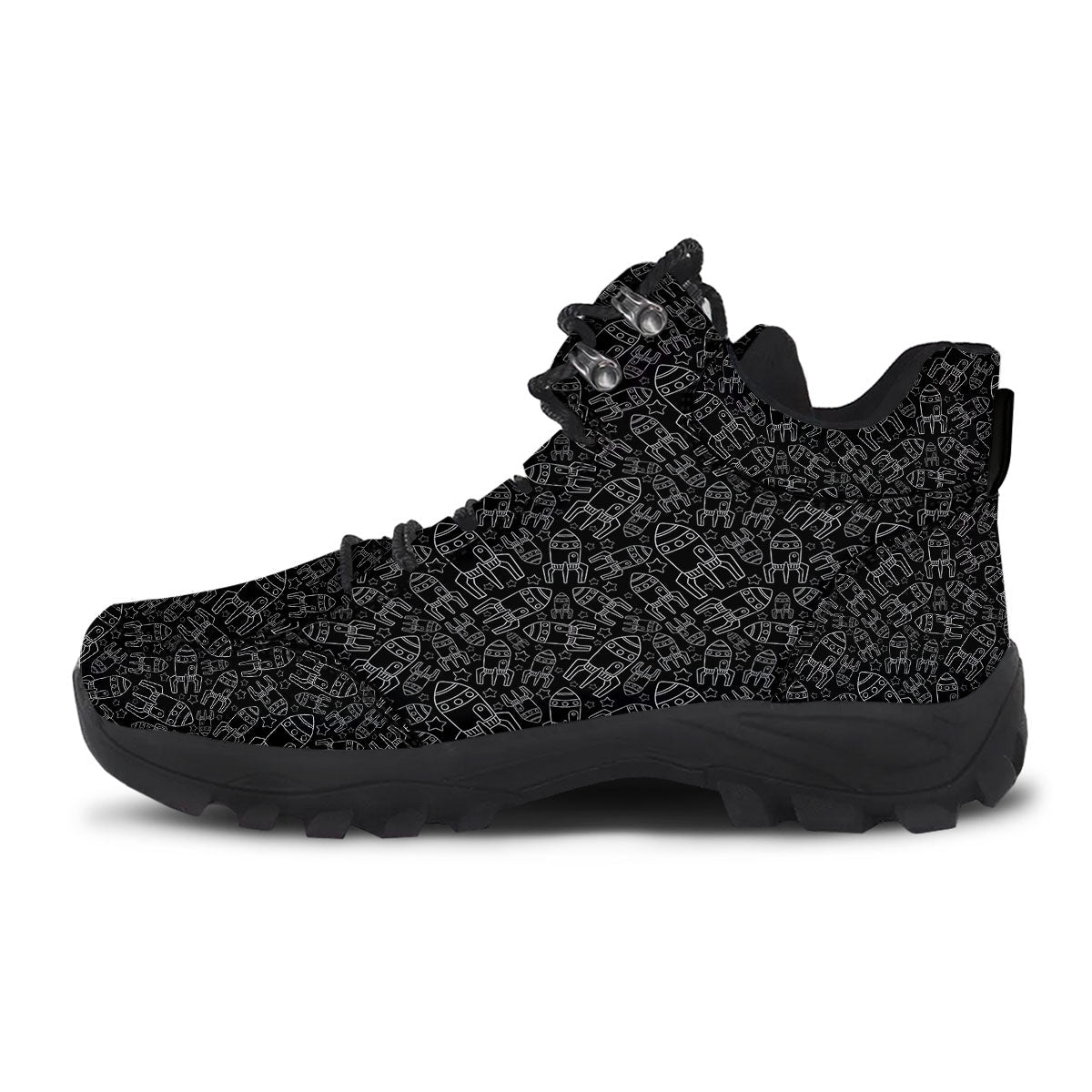 Rocket White And Black Print Pattern Hiking Shoes-grizzshop