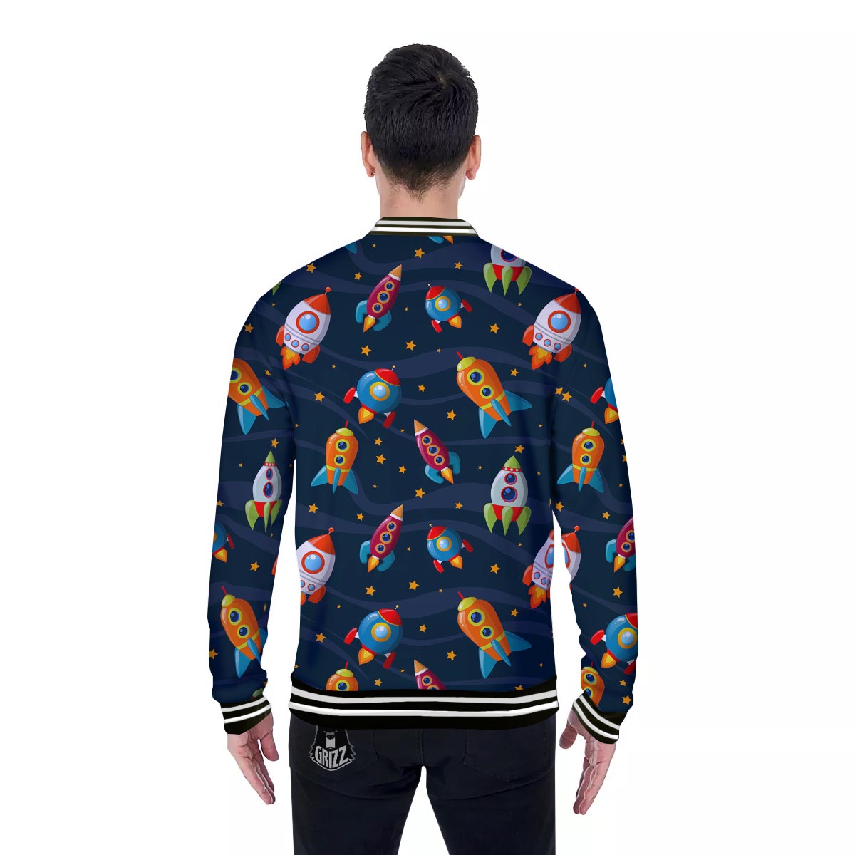 Rockets Space Print Pattern Baseball Jacket-grizzshop
