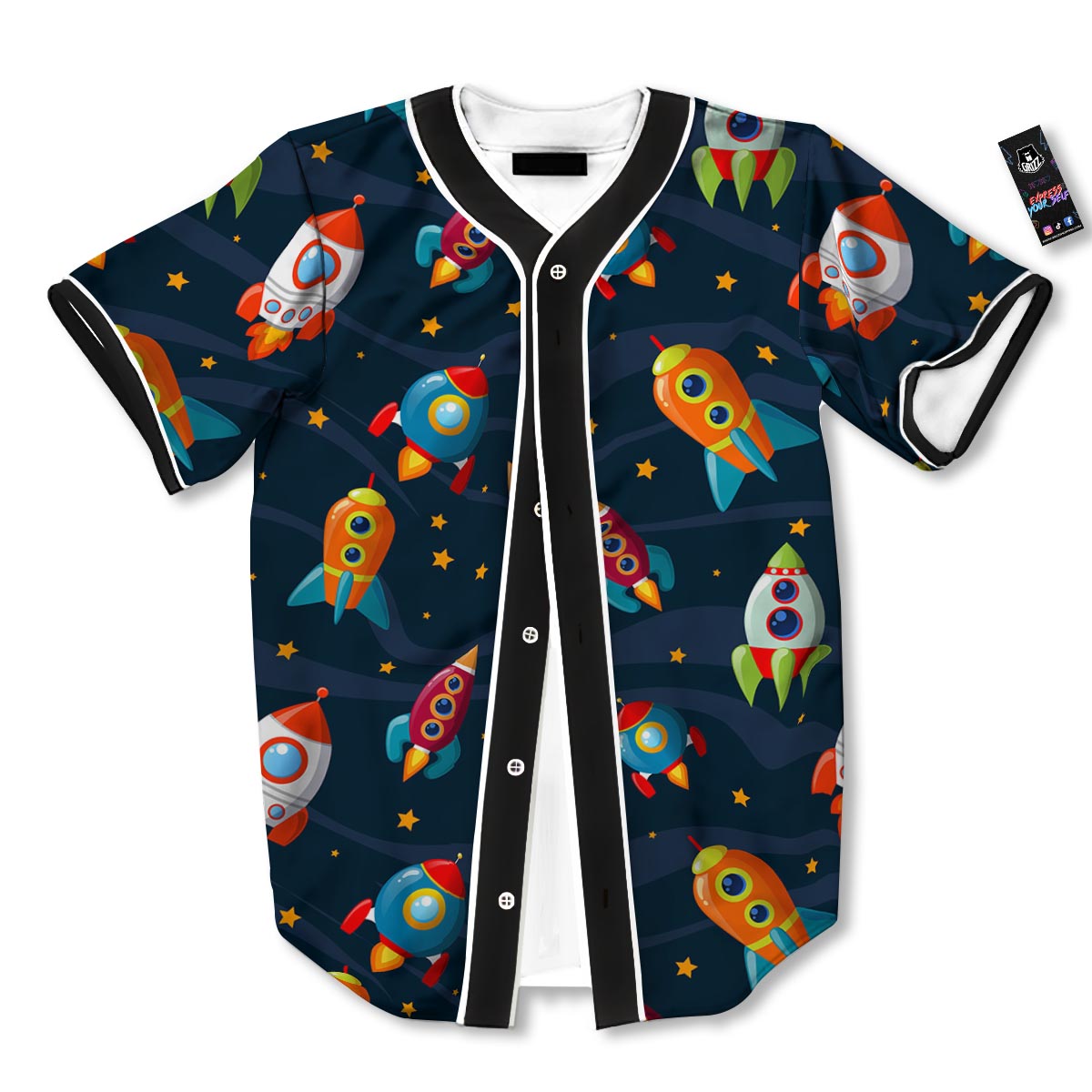 Rockets Space Print Pattern Baseball Jersey-grizzshop