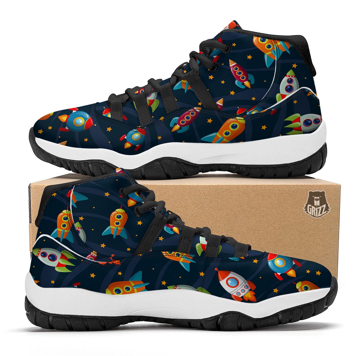 Rockets Space Print Pattern Black Bball Shoes-grizzshop