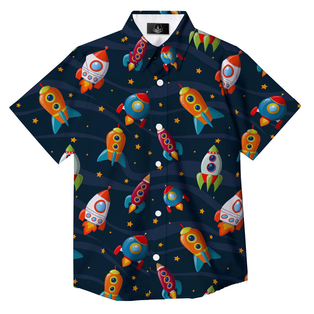 Rockets Space Print Pattern Button Up Shirt-grizzshop