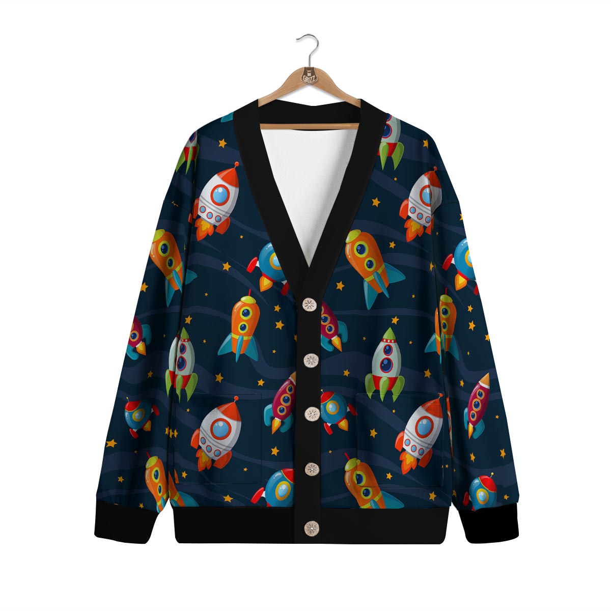 Rockets Space Print Pattern Cardigan-grizzshop
