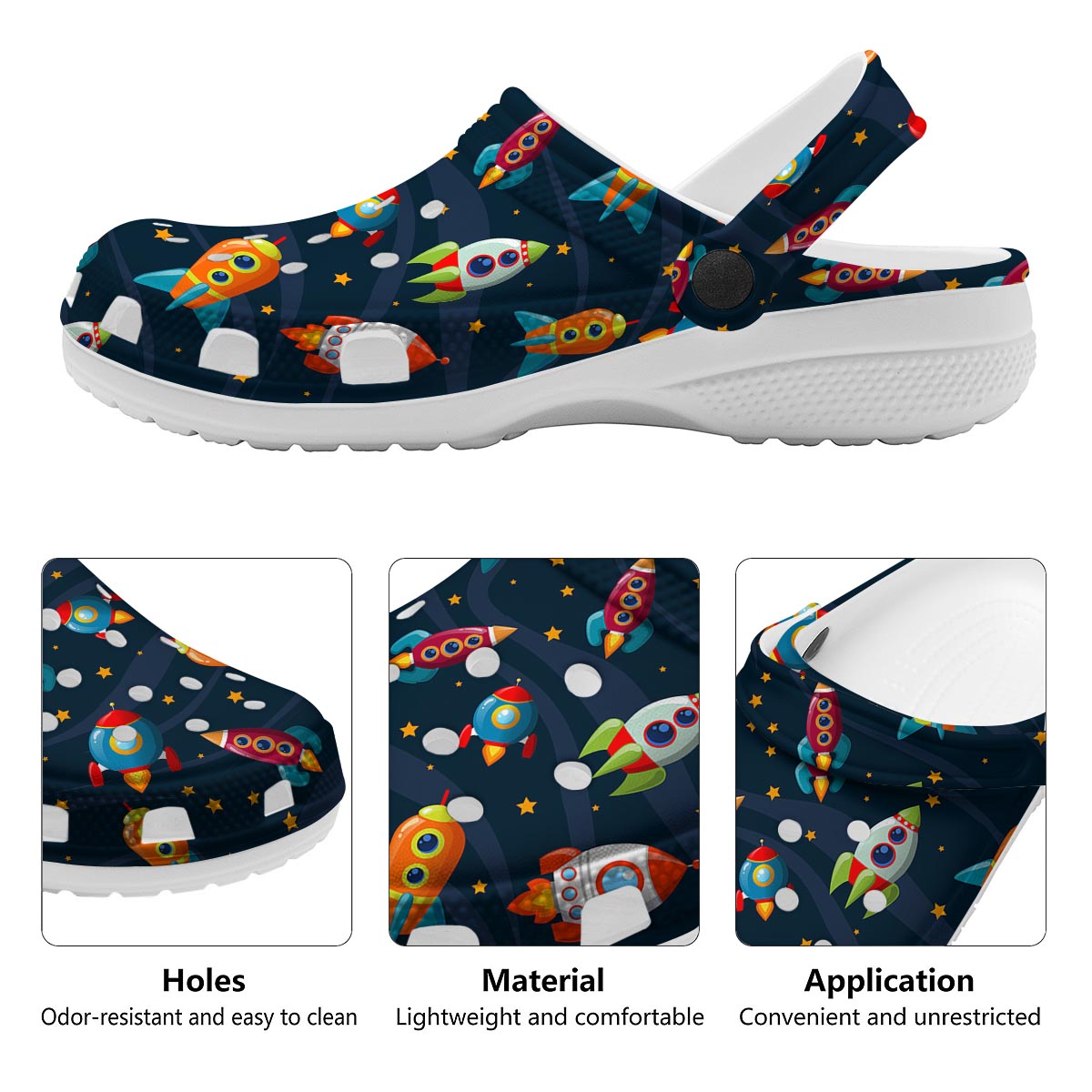 Rockets Space Print Pattern Clog-grizzshop