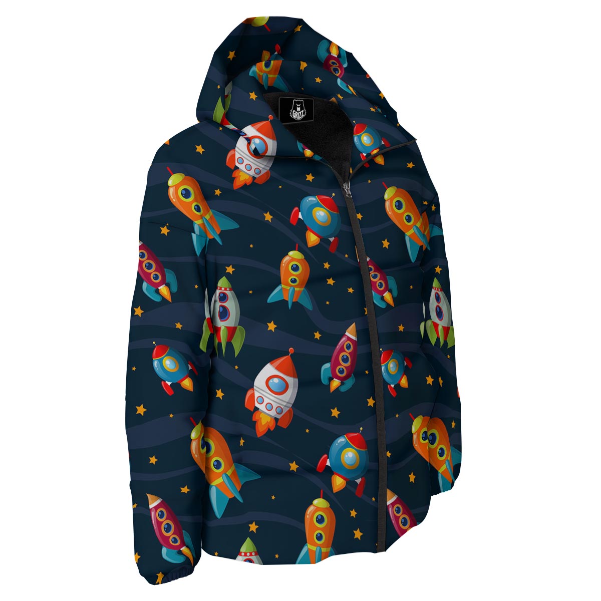 Rockets Space Print Pattern Down Jacket-grizzshop