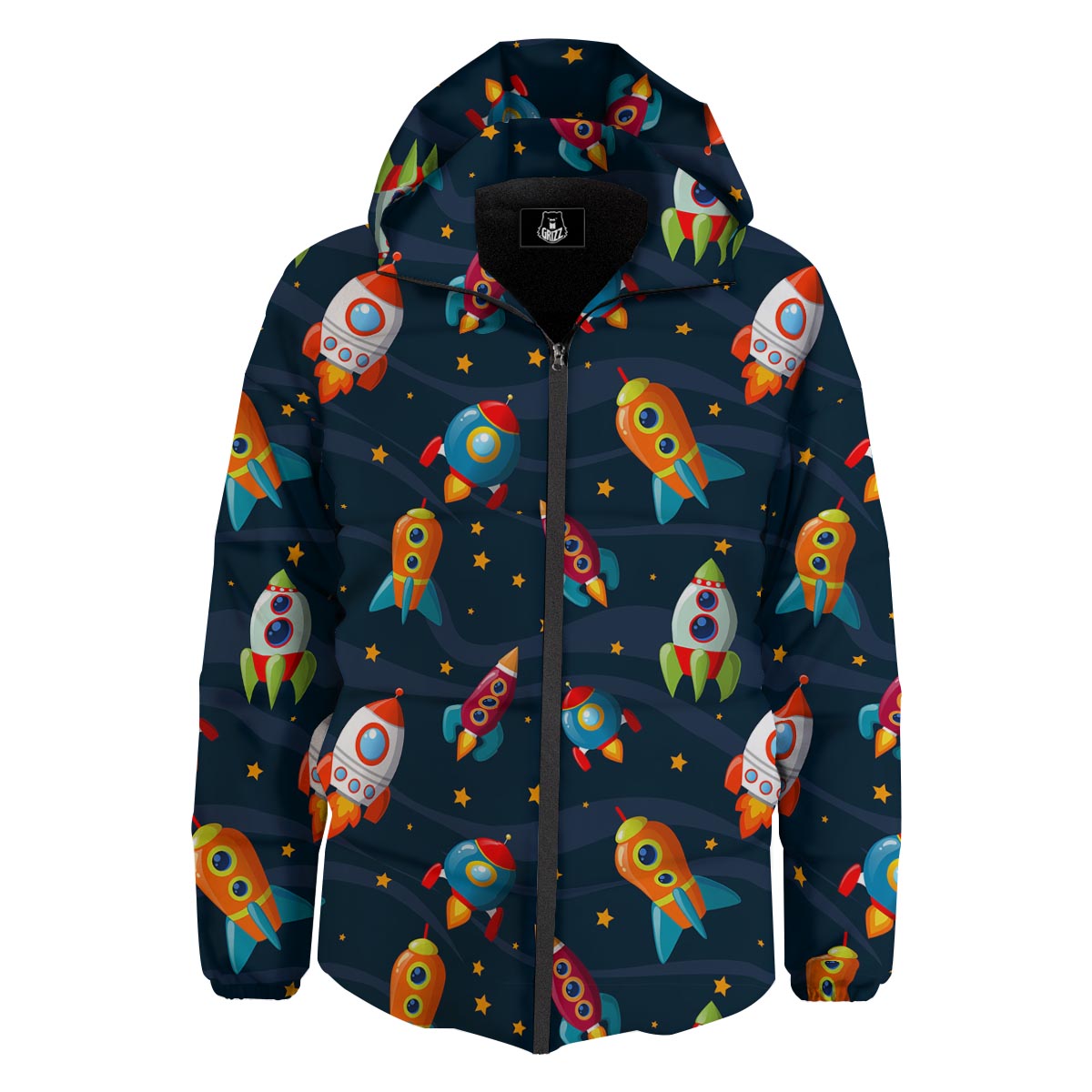 Rockets Space Print Pattern Down Jacket-grizzshop