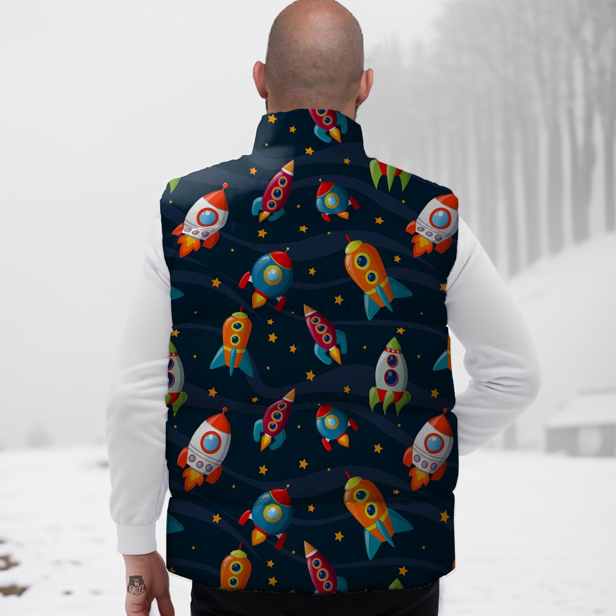 Rockets Space Print Pattern Down Vest
