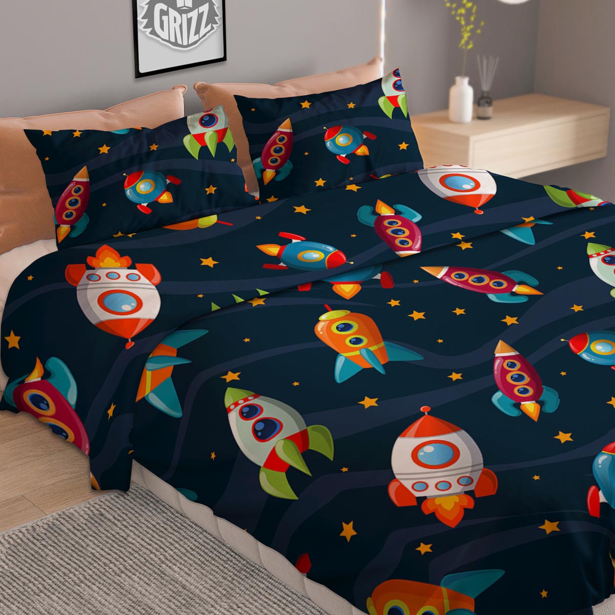 Robot Vintage Print Pattern Duvet Cover Bedding Set