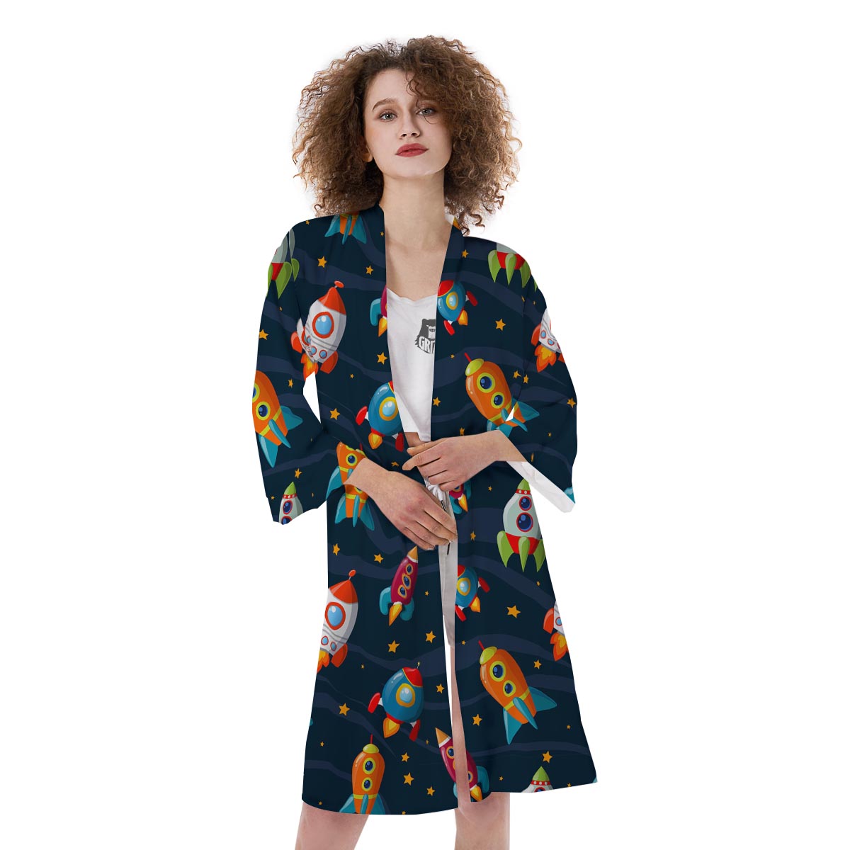 Rockets Space Print Pattern Kimono-grizzshop