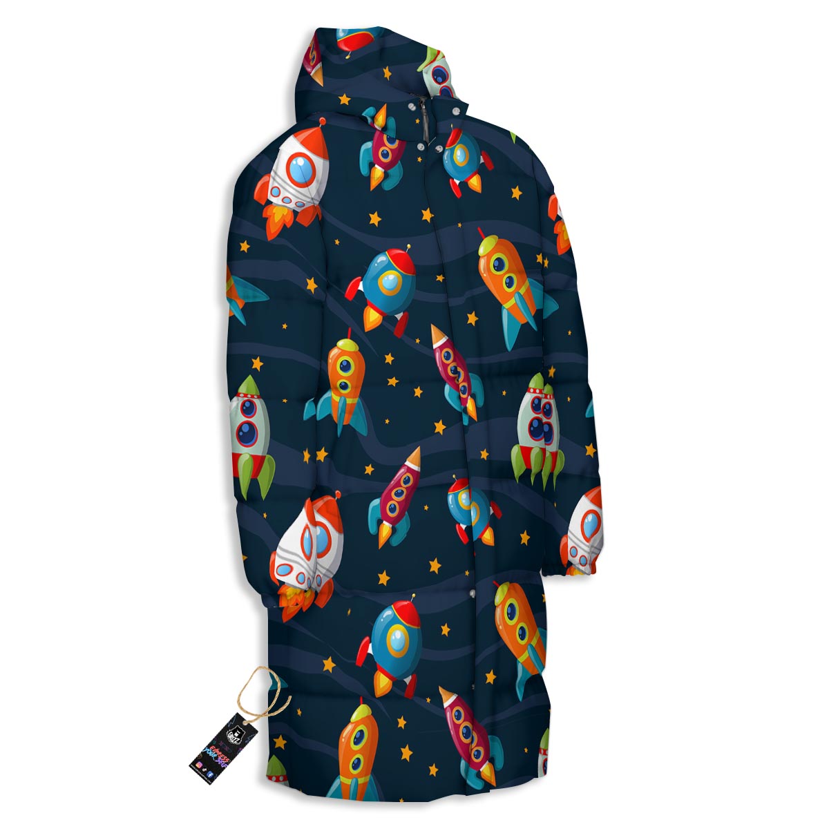 Rockets Space Print Pattern Long Down Jacket-grizzshop