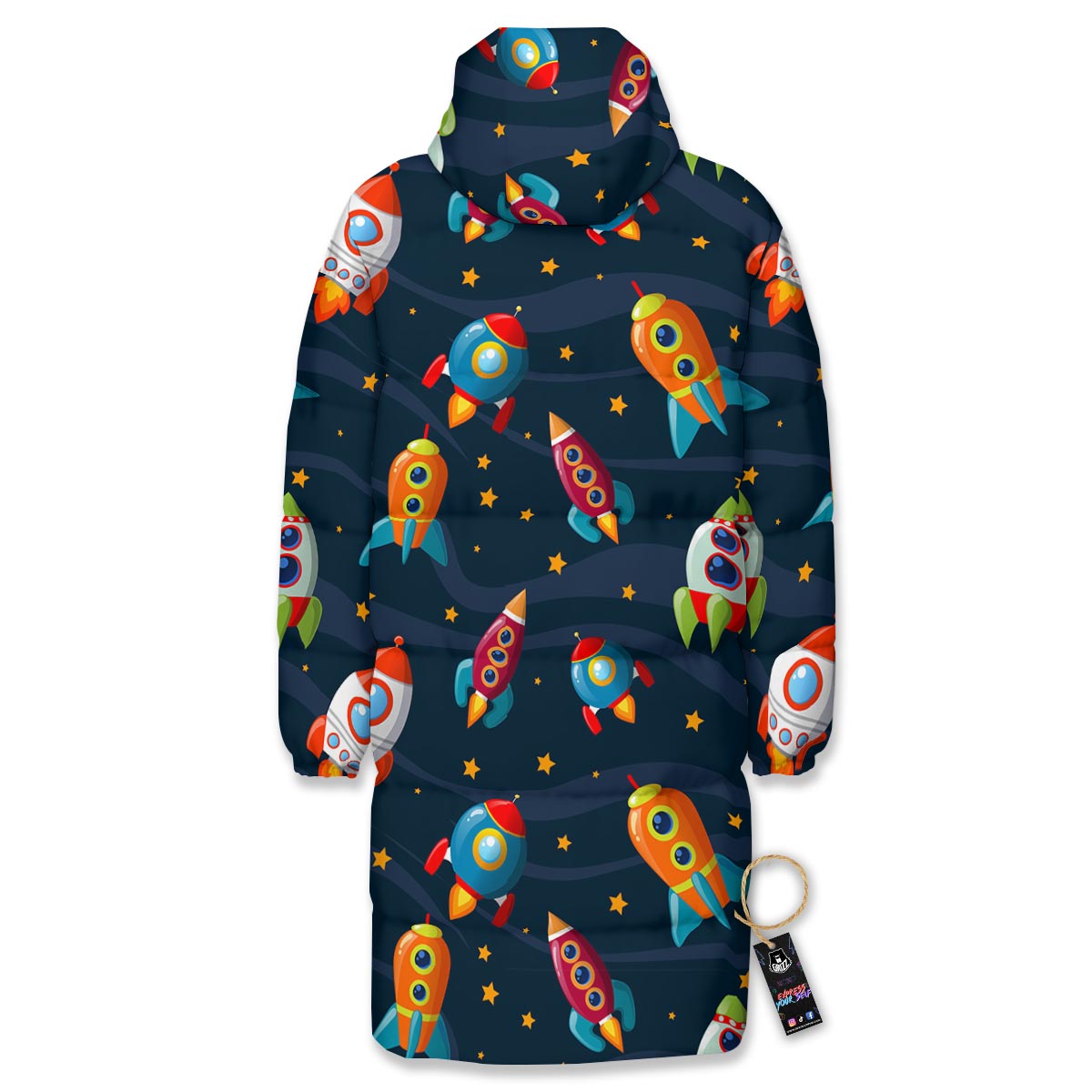 Rockets Space Print Pattern Long Down Jacket-grizzshop