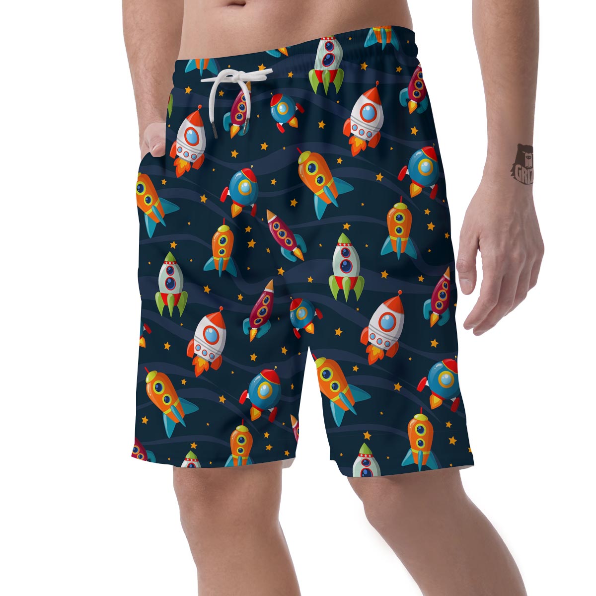 Rockets Space Print Pattern Men's Shorts-grizzshop