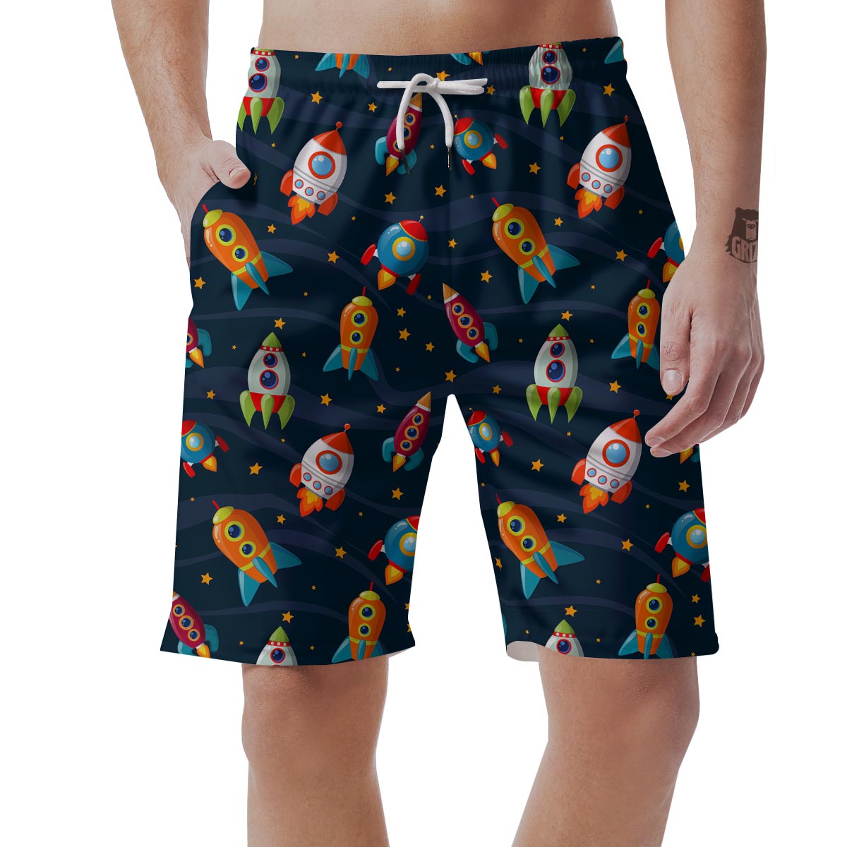 Rockets Space Print Pattern Men's Shorts-grizzshop